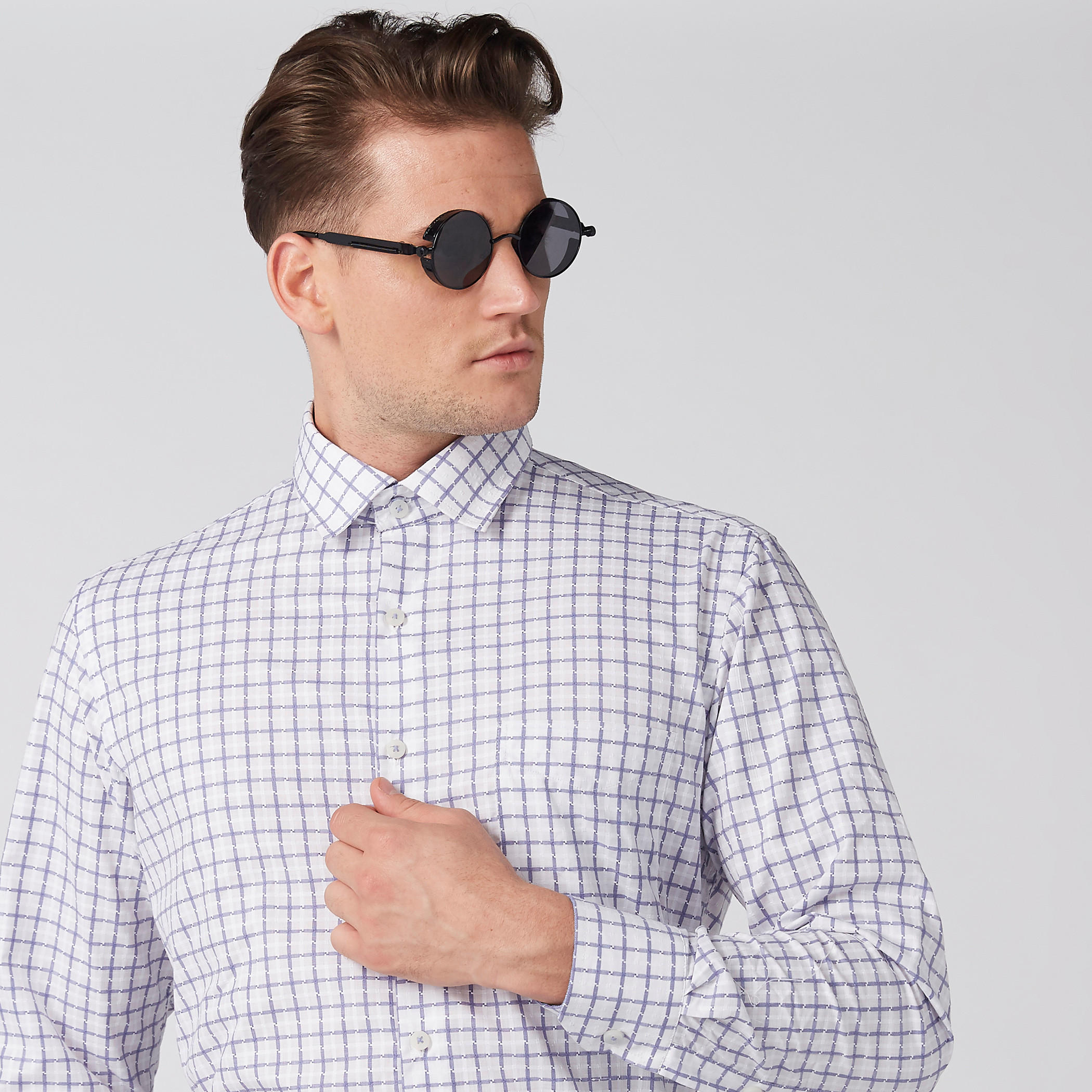 Easy Iron Checked Shirt with Long Sleeves and Complete Placket-men-clothing-shirts-image-1