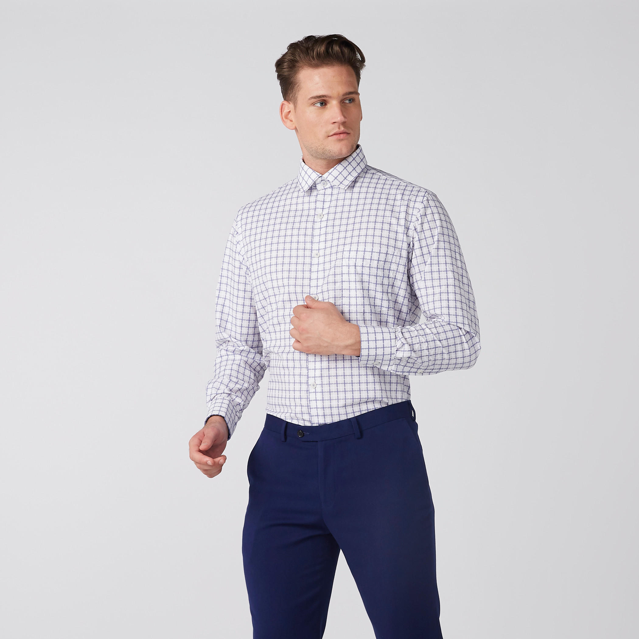 Easy Iron Checked Shirt with Long Sleeves and Complete Placket-men-clothing-shirts-image-3