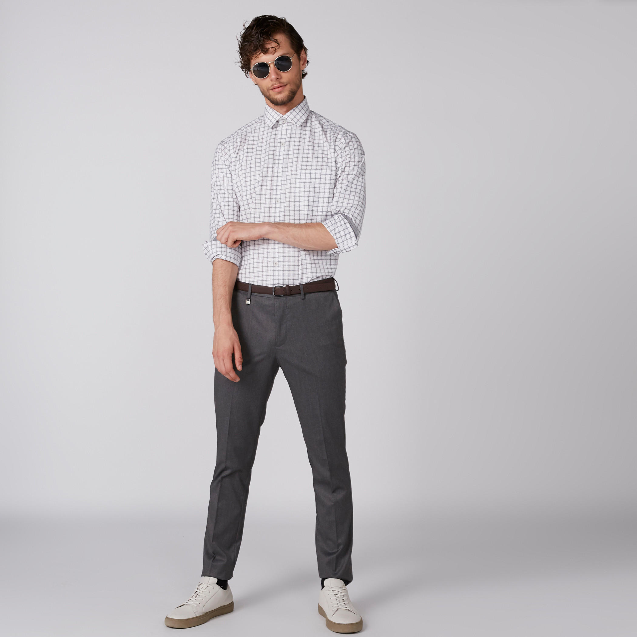 Easy Iron Checked Shirt with Long Sleeves and Complete Placket-men-clothing-shirts-image-1