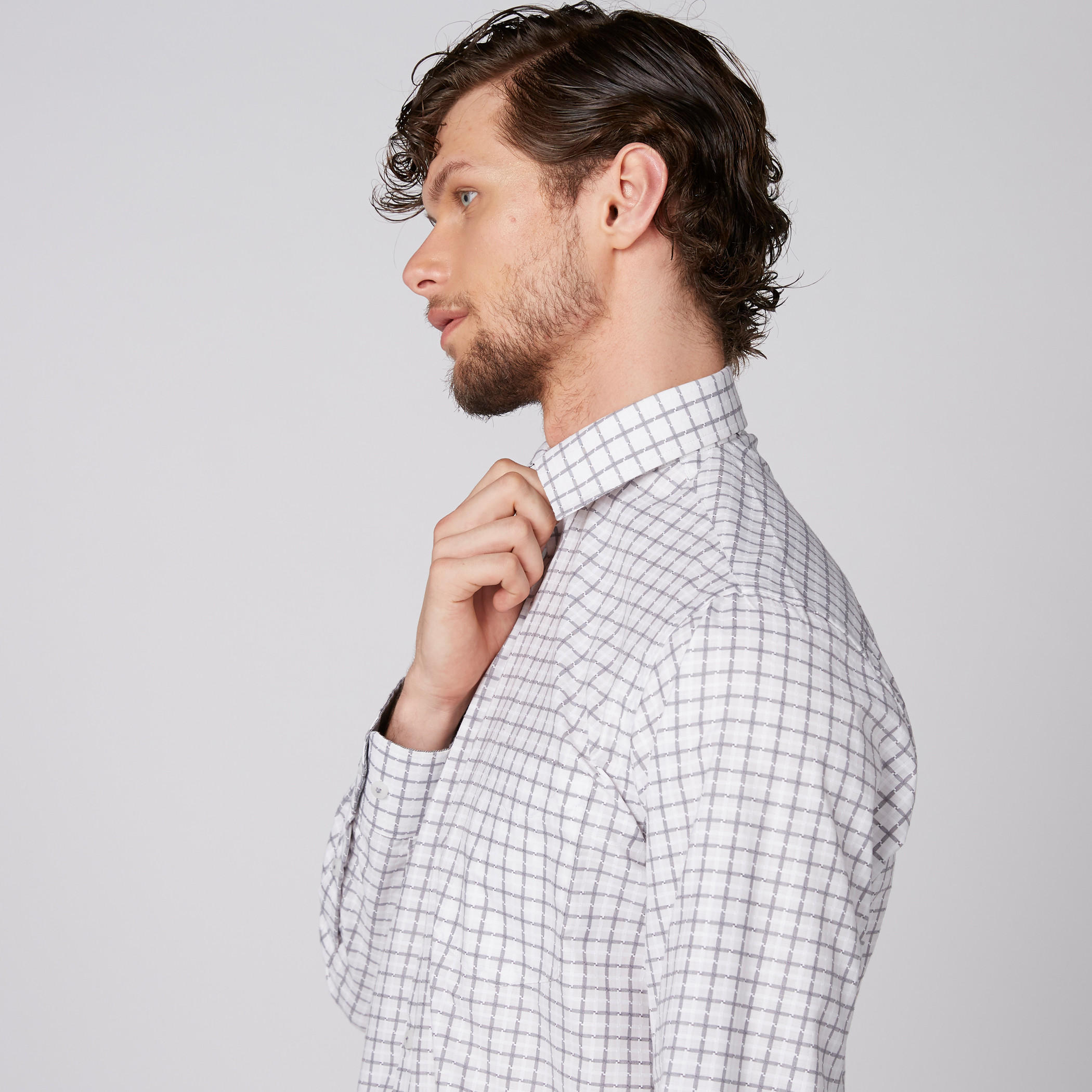 Easy Iron Checked Shirt with Long Sleeves and Complete Placket-men-clothing-shirts-image-2