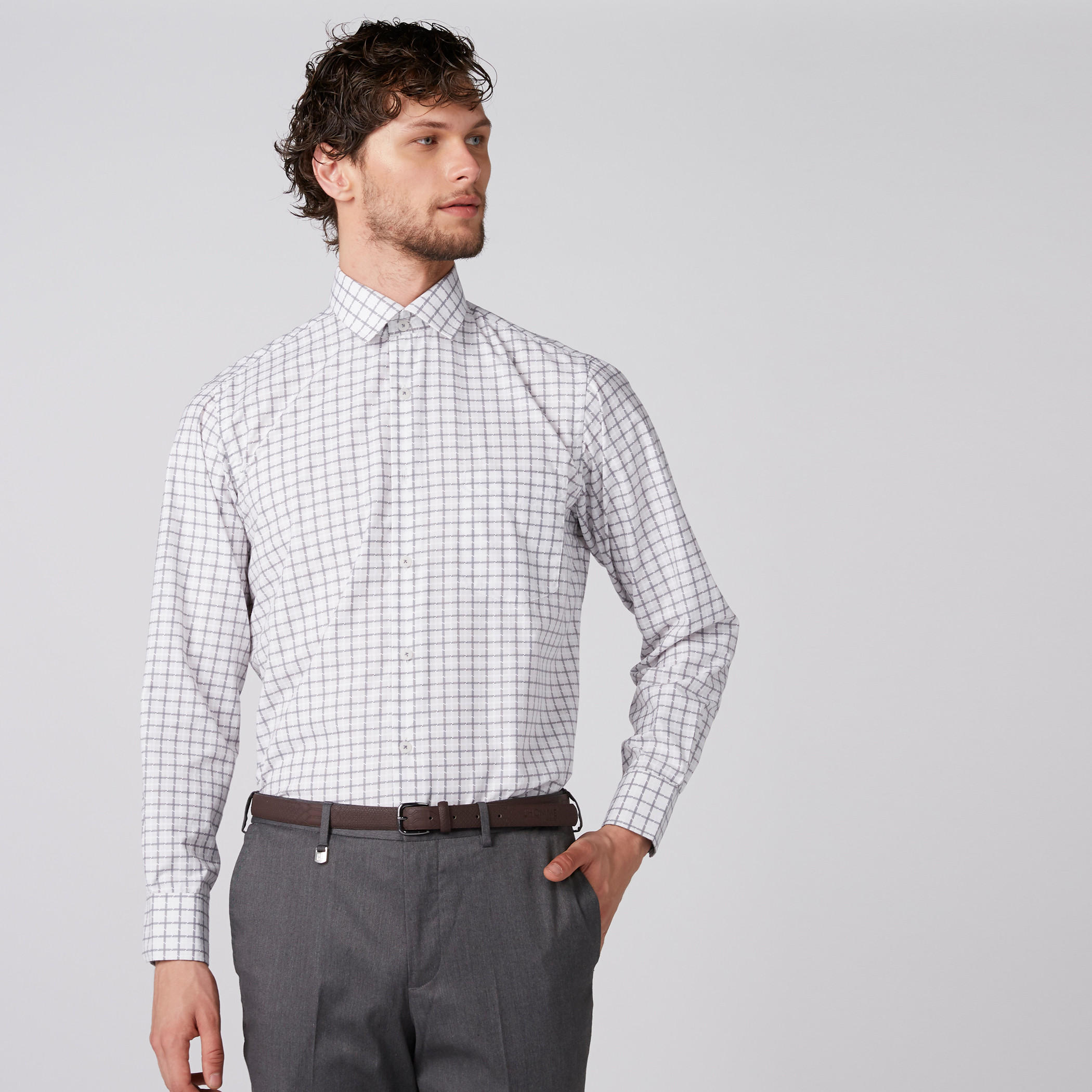 Easy Iron Checked Shirt with Long Sleeves and Complete Placket-men-clothing-shirts-image-3