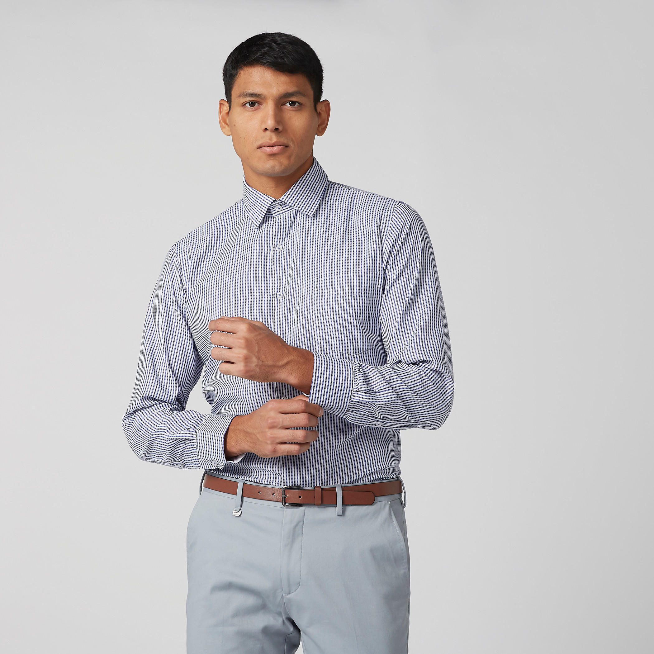 Easy Iron Checked Shirt with Long Sleeves and Complete Placket-men-clothing-shirts-image-1