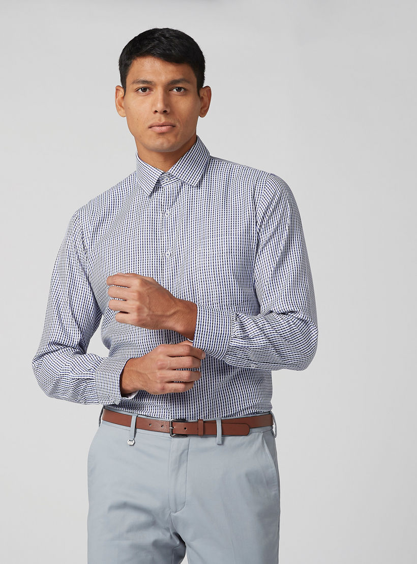 Easy Iron Checked Shirt with Long Sleeves and Complete Placket-men-clothing-shirts-image-1