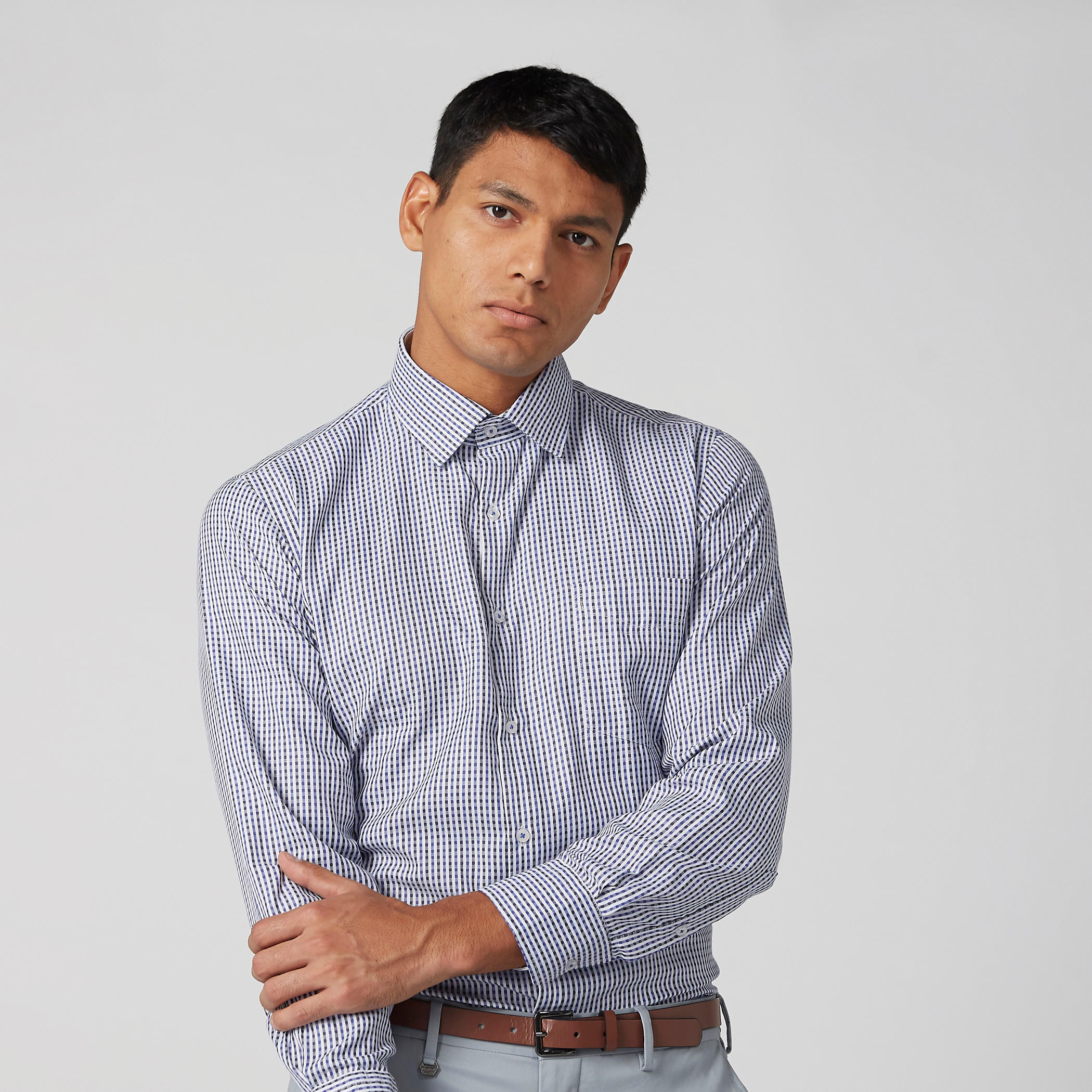 Easy Iron Checked Shirt with Long Sleeves and Complete Placket-men-clothing-shirts-image-4