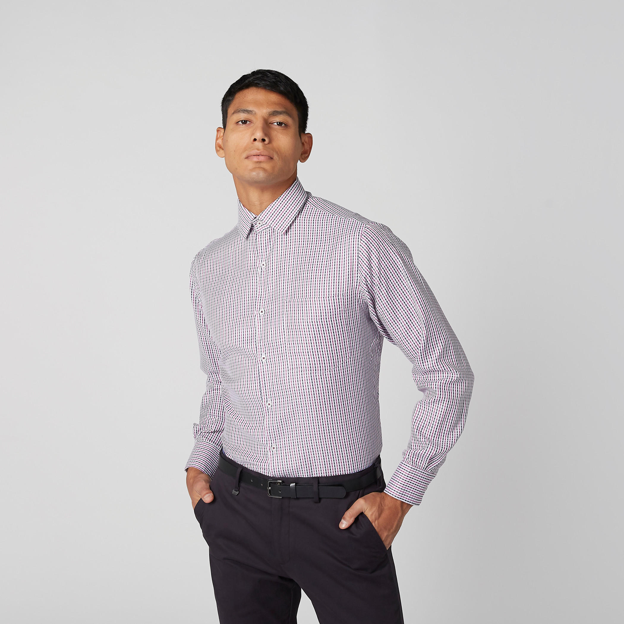 Easy Iron Checked Shirt with Long Sleeves and Complete Placket-men-clothing-shirts-image-1