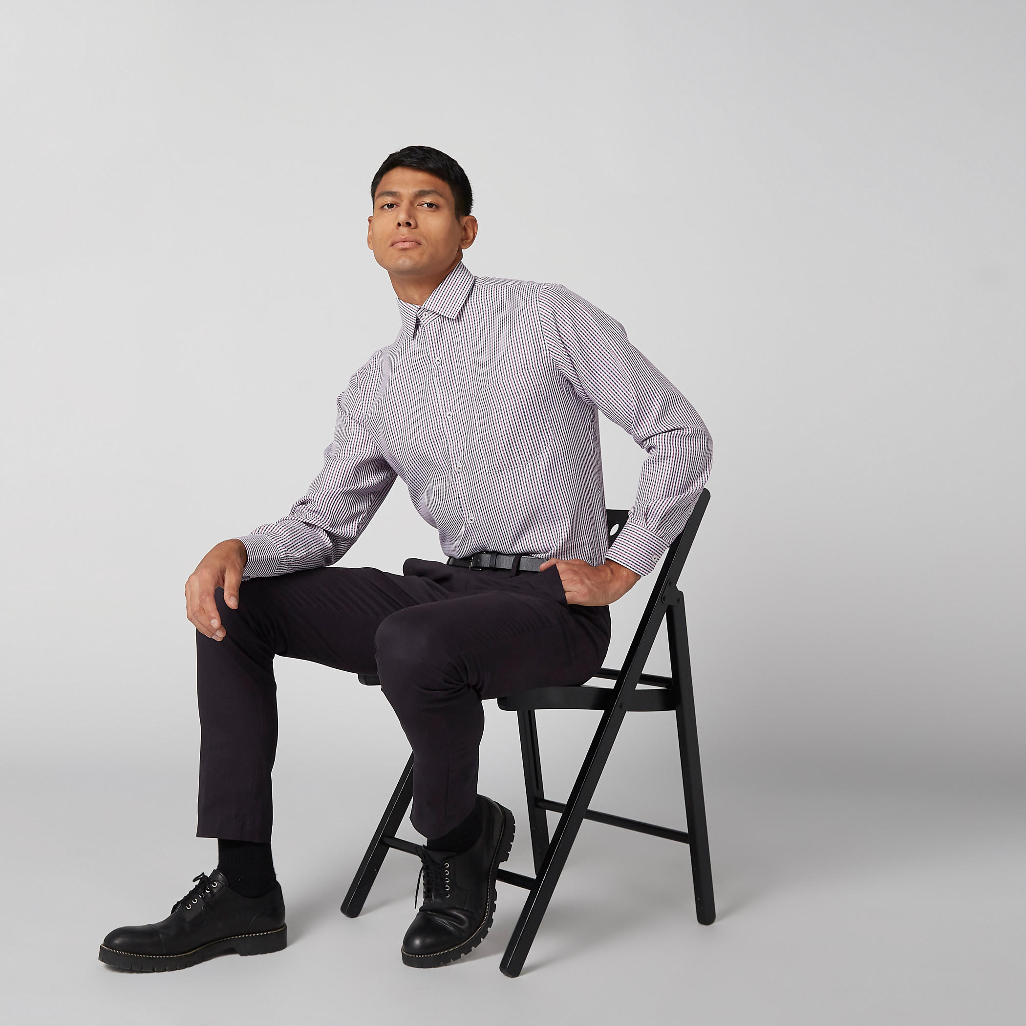 Easy Iron Checked Shirt with Long Sleeves and Complete Placket-men-clothing-shirts-image-2