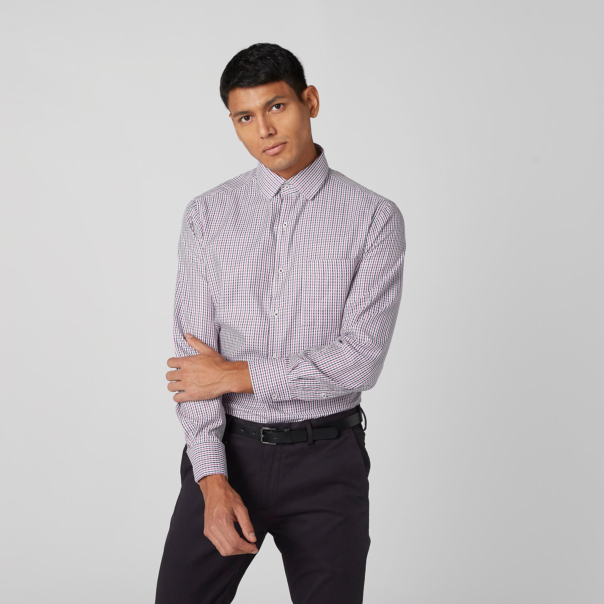 Easy Iron Checked Shirt with Long Sleeves and Complete Placket-men-clothing-shirts-image-3