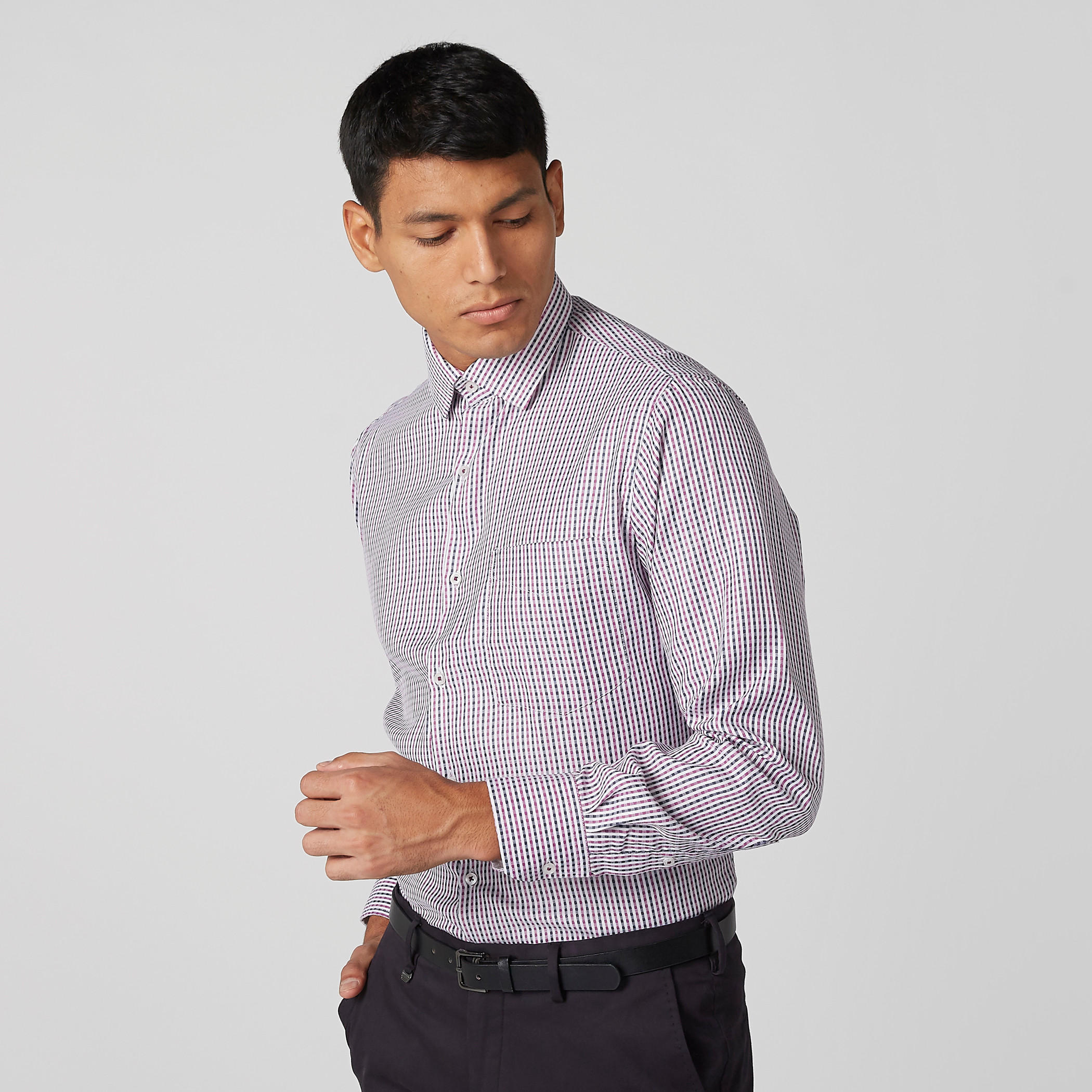 Easy Iron Checked Shirt with Long Sleeves and Complete Placket-men-clothing-shirts-image-4