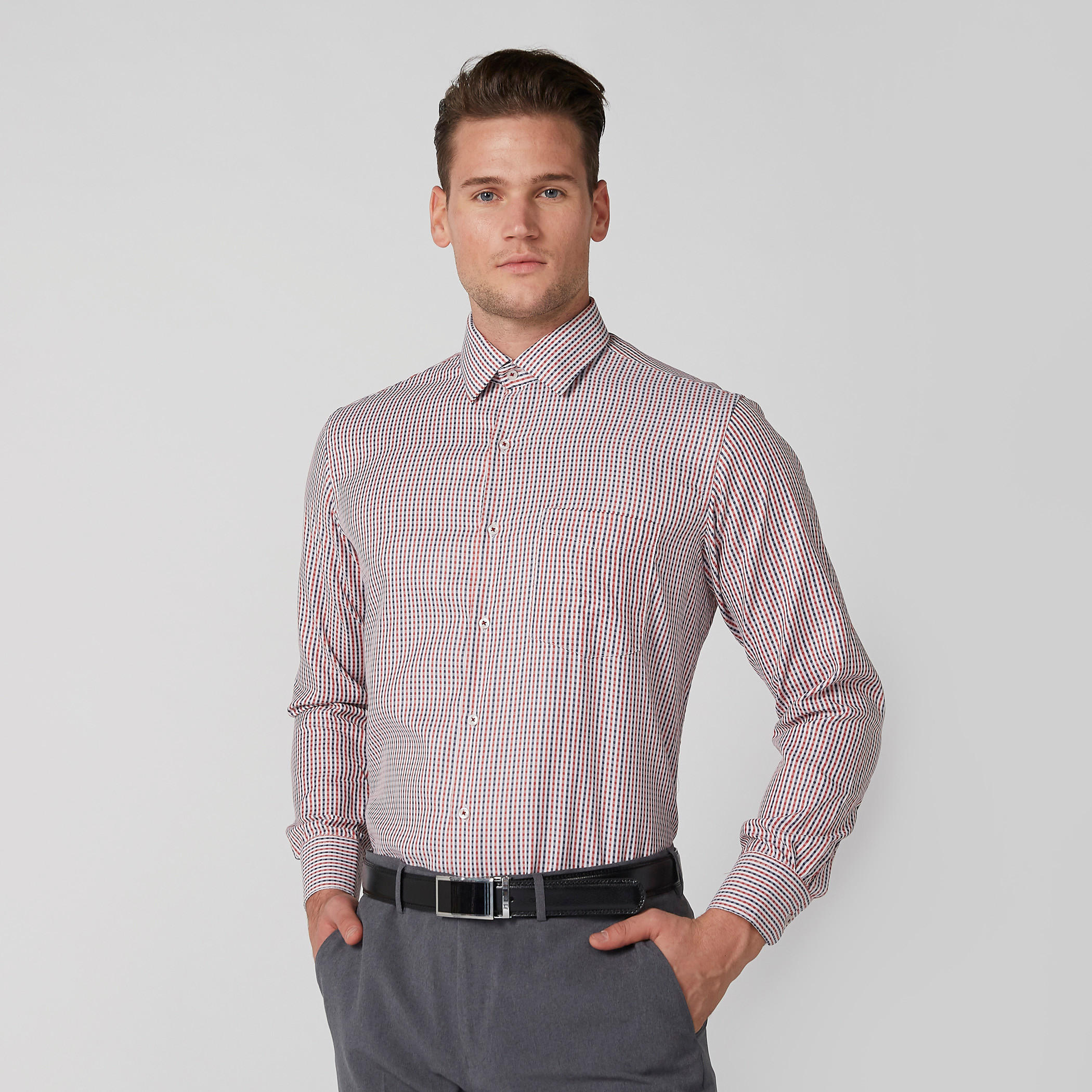 قميص مربعات سهل الكي بأكمام طويلة وأزرار-men-clothing-shirts-image-1