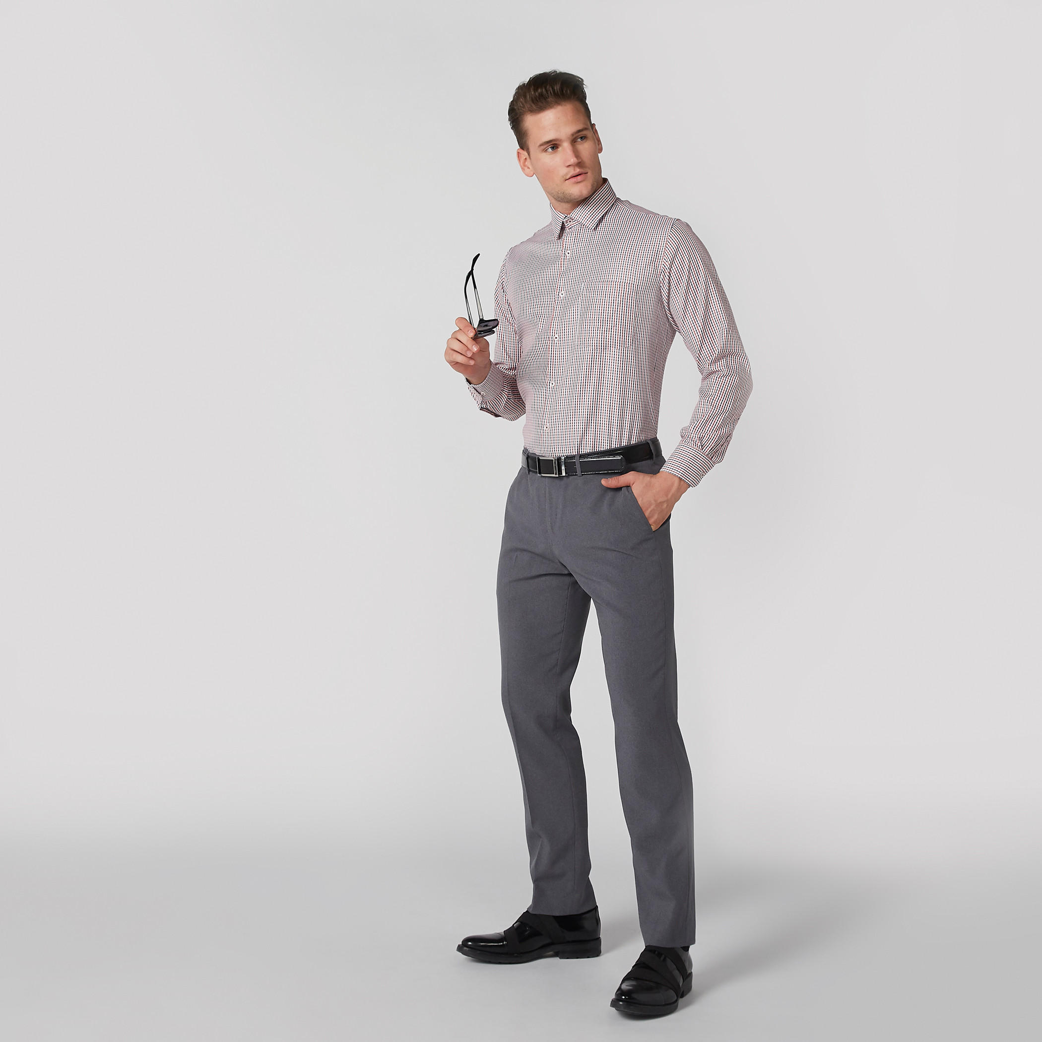 قميص مربعات سهل الكي بأكمام طويلة وأزرار-men-clothing-shirts-image-2