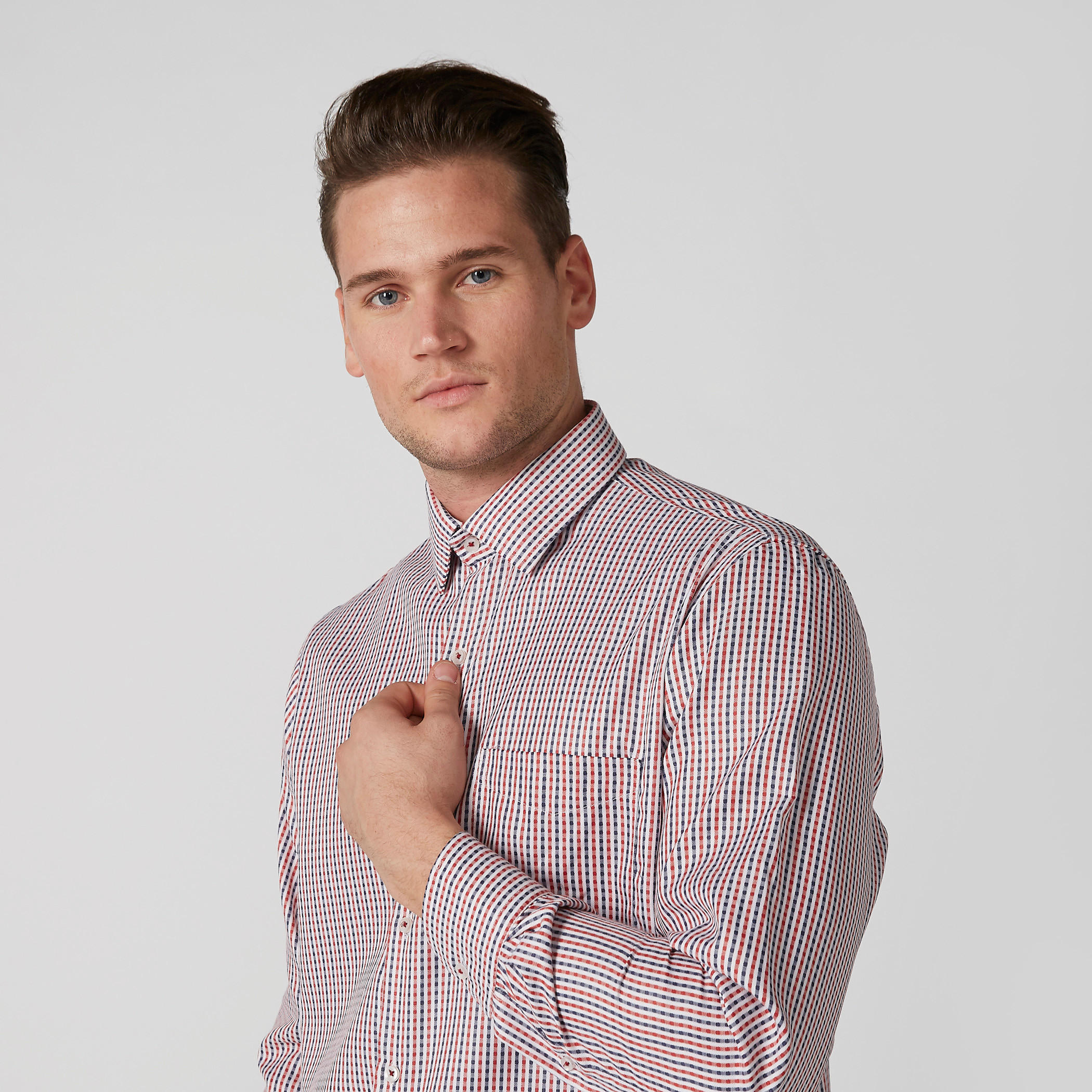 قميص مربعات سهل الكي بأكمام طويلة وأزرار-men-clothing-shirts-image-4