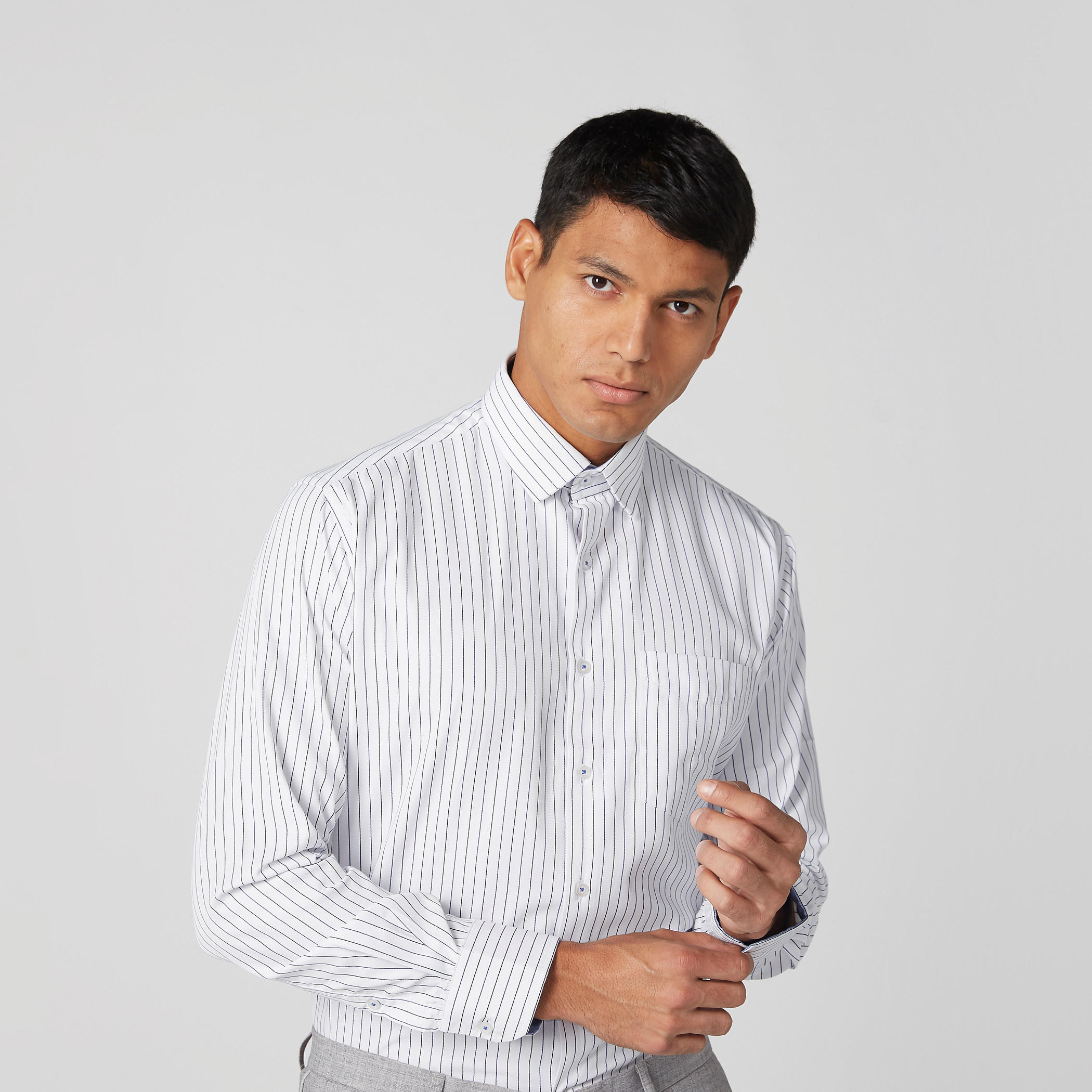 Easy Iron Striped Shirt with Long Sleeves and Complete Placket-men-clothing-shirts-image-1