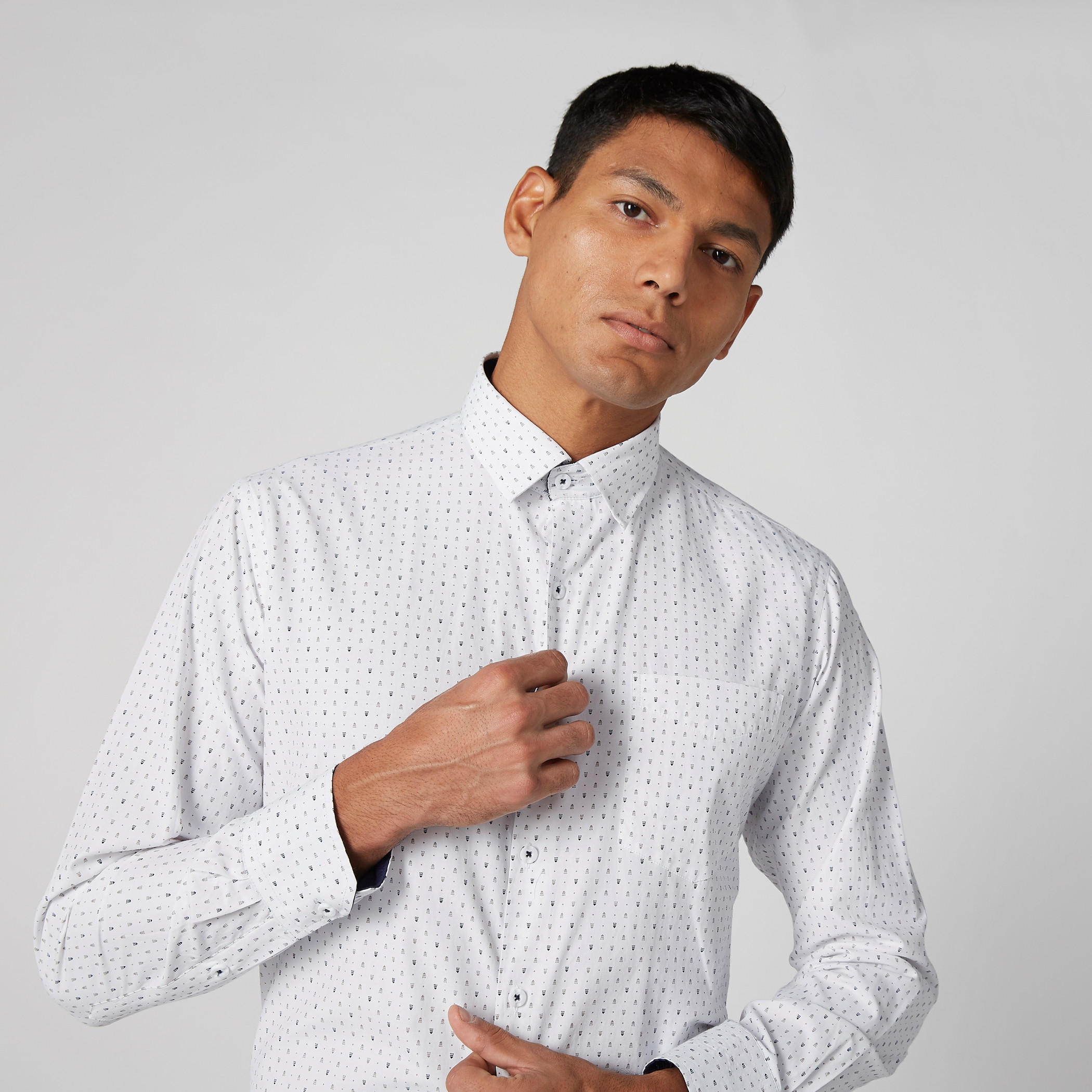 Easy Iron Printed Shirt with Long Sleeves and Complete Placket-men-clothing-shirts-image-1