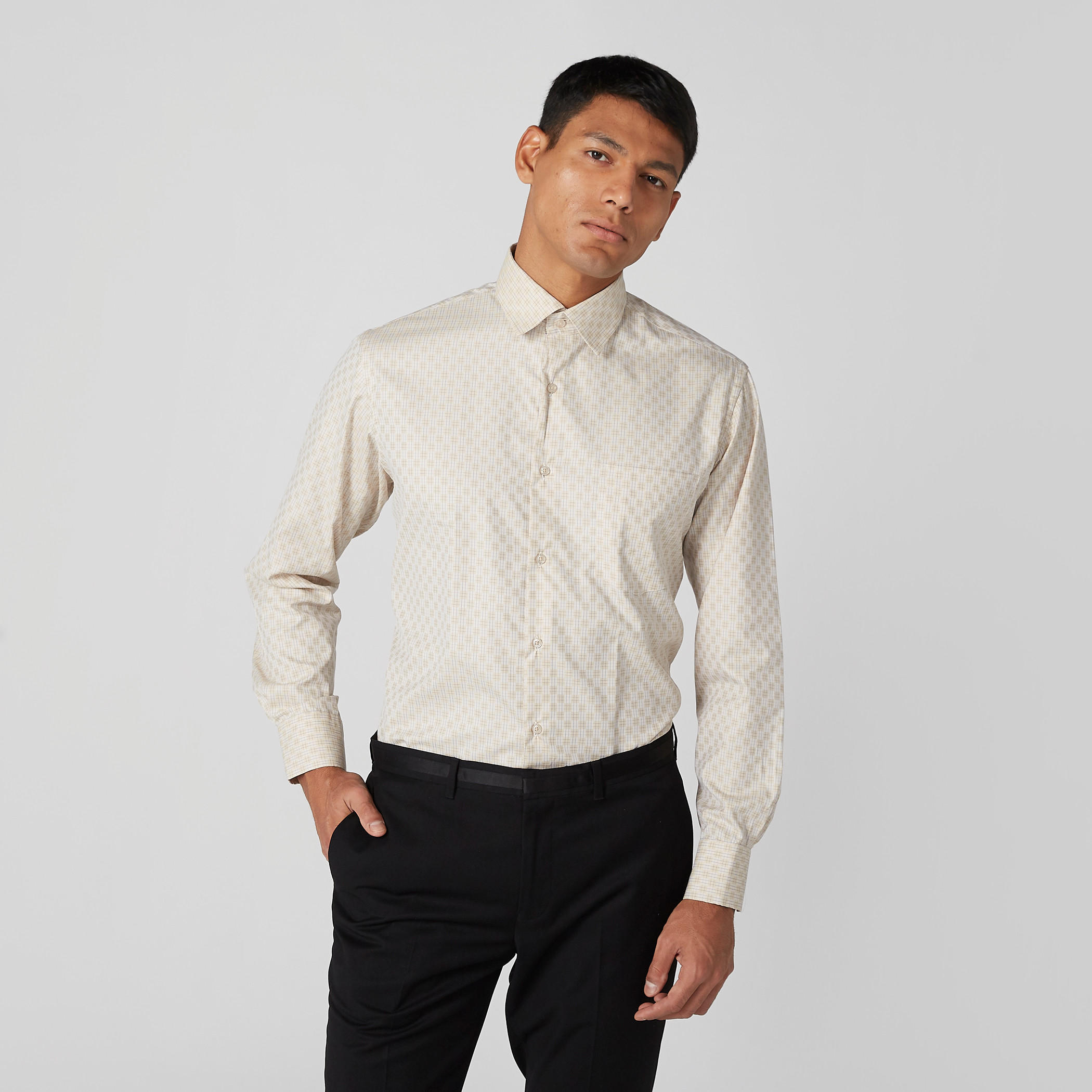 قميص مربعات سهل الكي بأكمام طويلة وأزرار-men-clothing-shirts-image-1