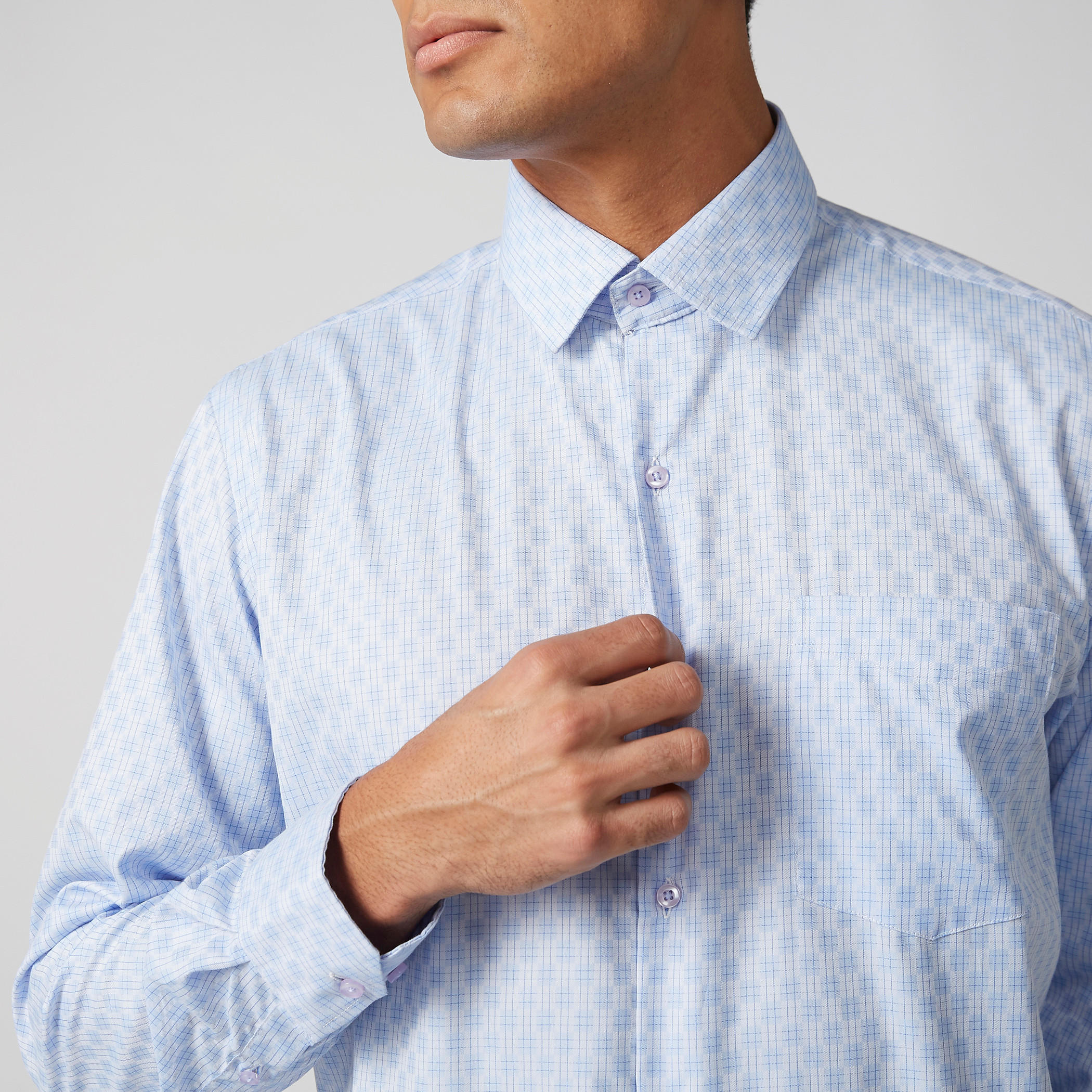 Easy Iron Checked Shirt with Sleeves Placket and Patch Pocket-men-clothing-shirts-image-4