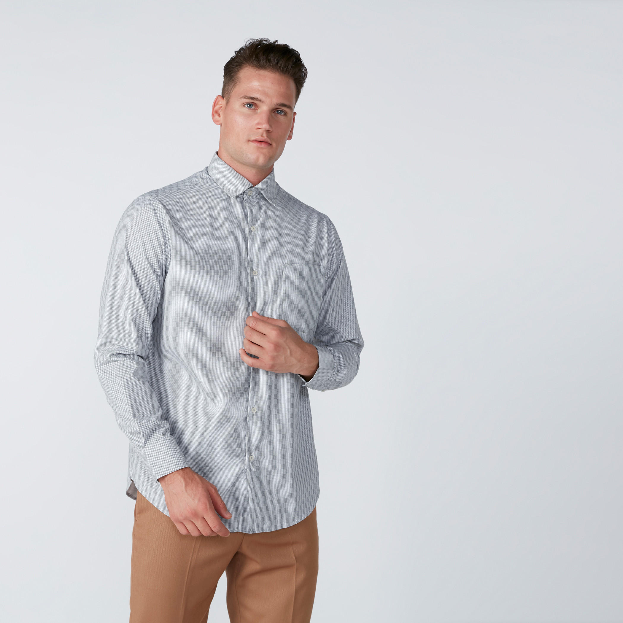 قميص مربعات سهل الكي بأكمام طويلة وجيوب-men-clothing-shirts-image-1