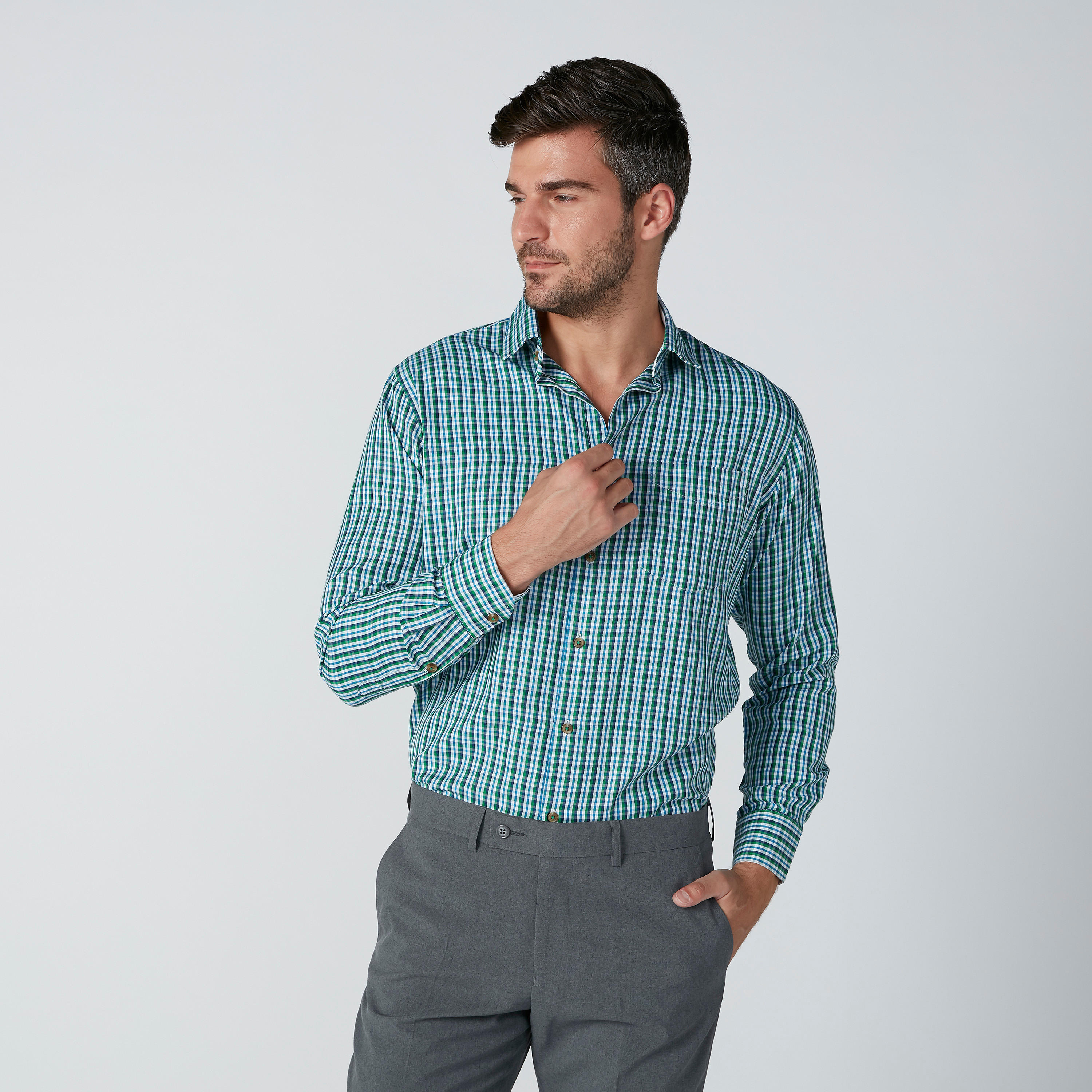 قميص مربعات سهل الكي بأكمام طويلة وجيب خارجي-men-clothing-shirts-image-3