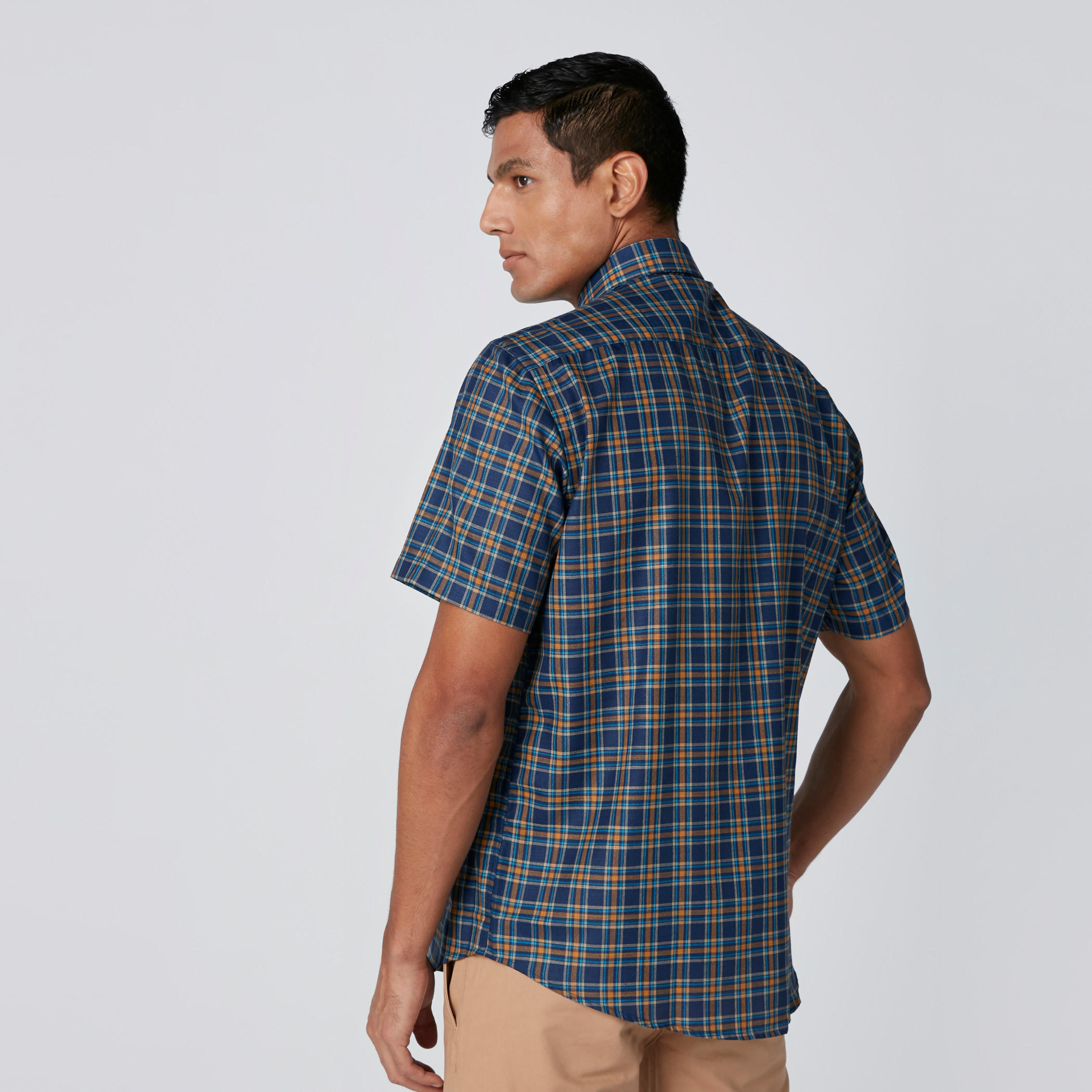 Easy Iron Checked Shirt with Short Sleeves and Complete Placket-men-clothing-shirts-image-2