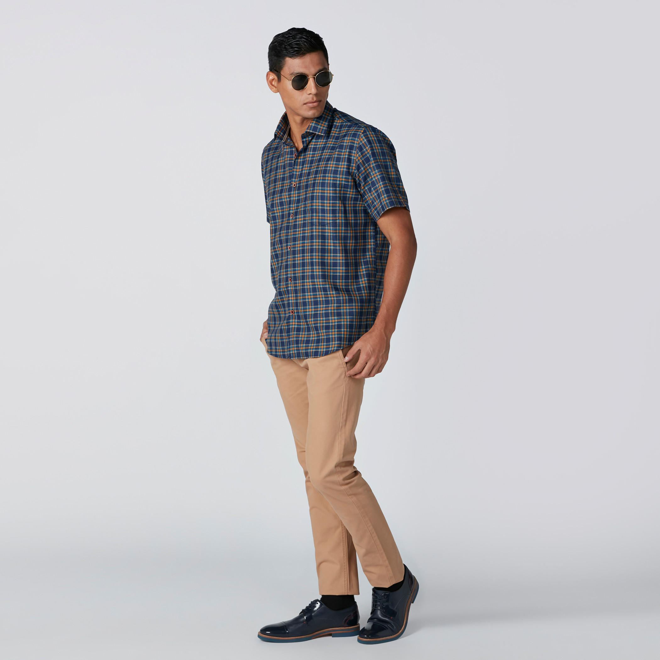 Easy Iron Checked Shirt with Short Sleeves and Complete Placket-men-clothing-shirts-image-3