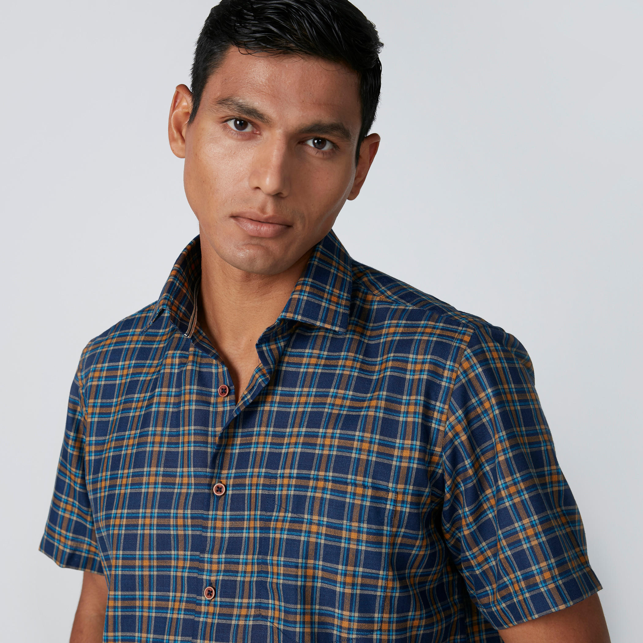 Easy Iron Checked Shirt with Short Sleeves and Complete Placket-men-clothing-shirts-image-4