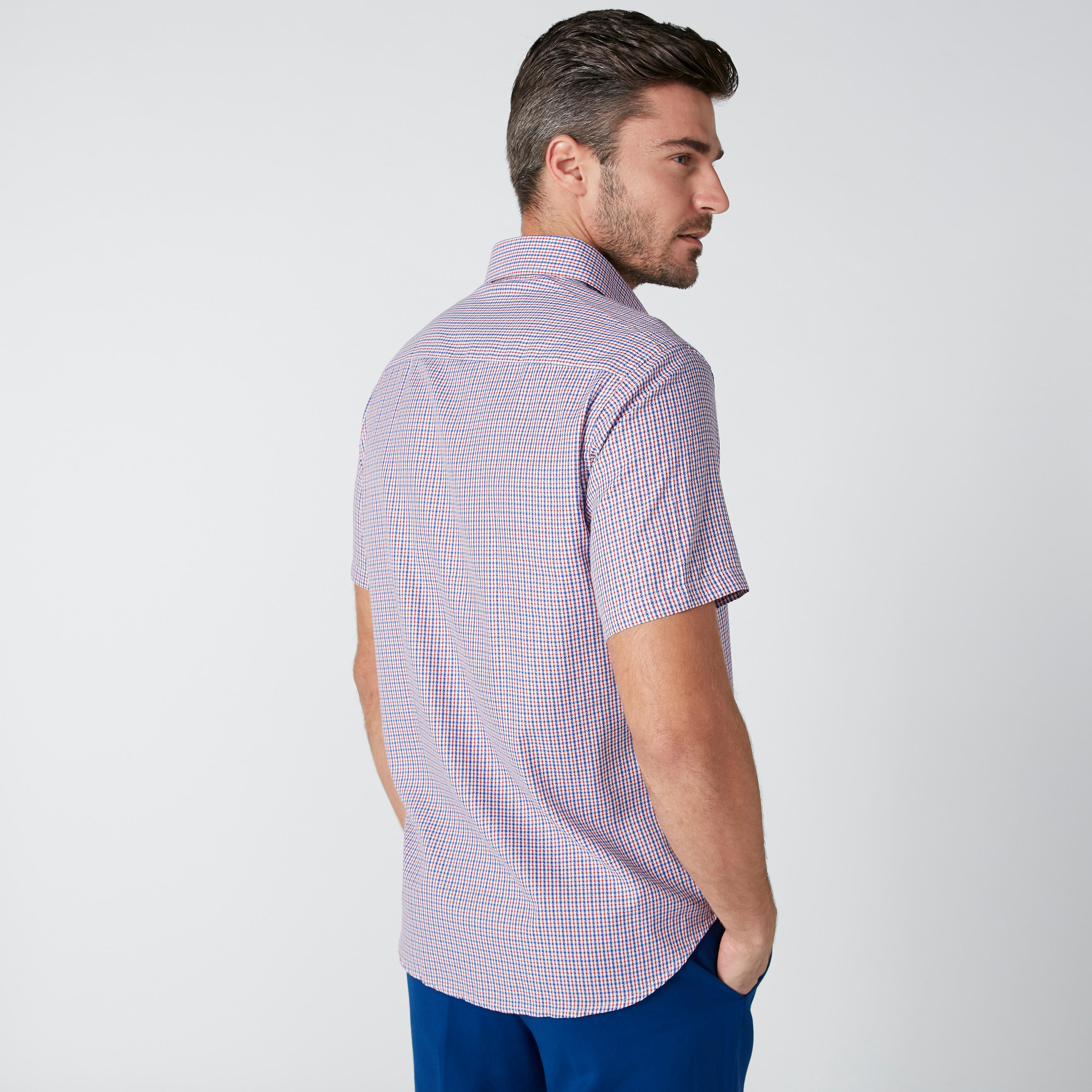 Easy Iron Checked Shirt with Short Sleeves and Complete Placket-men-clothing-shirts-image-2