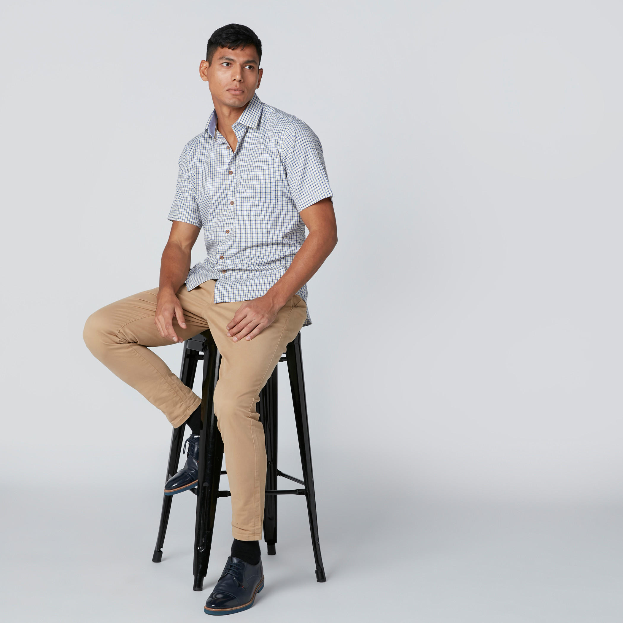 Easy Iron Checked Shirt with Short Sleeves and Complete Placket-men-clothing-shirts-image-1
