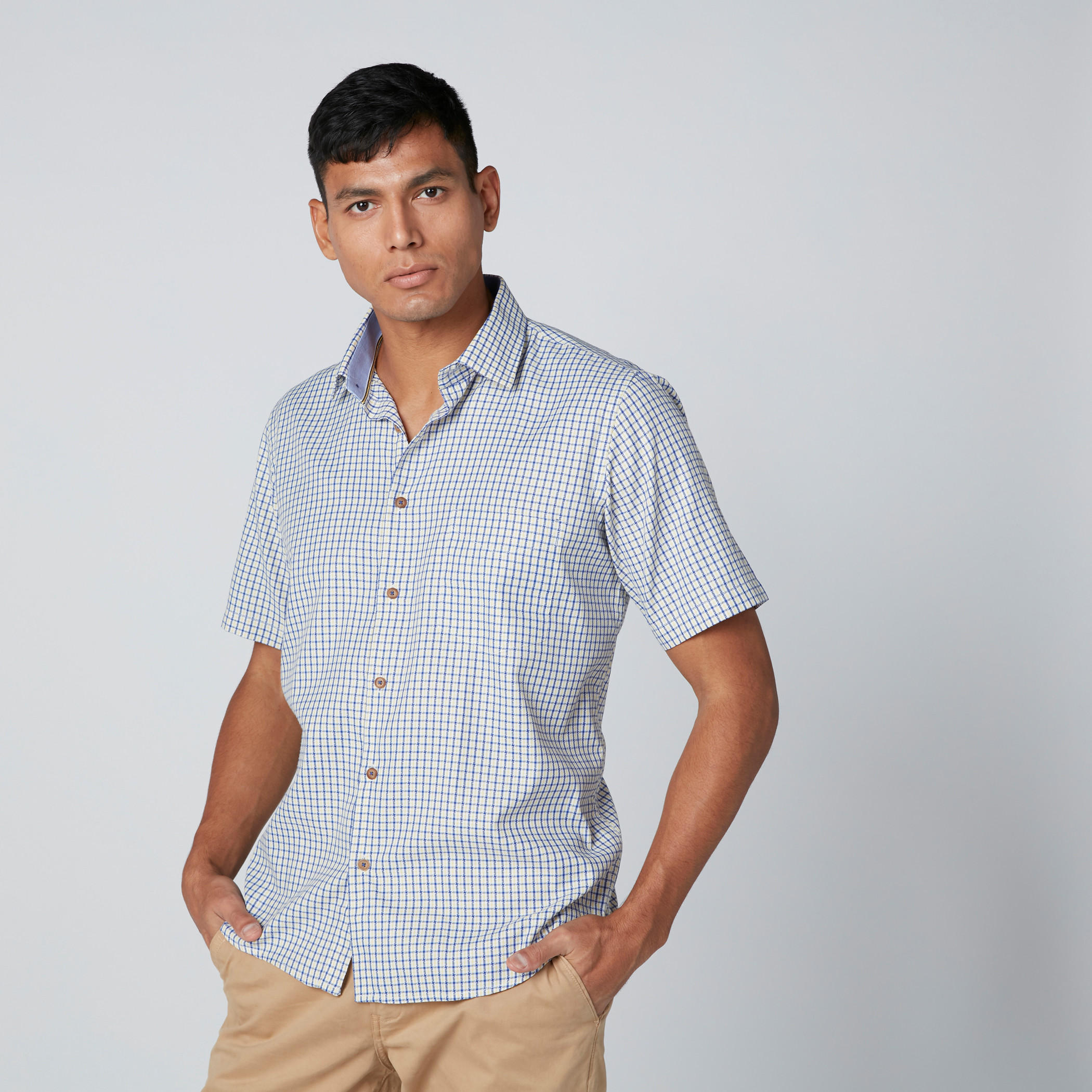 Easy Iron Checked Shirt with Short Sleeves and Complete Placket-men-clothing-shirts-image-3