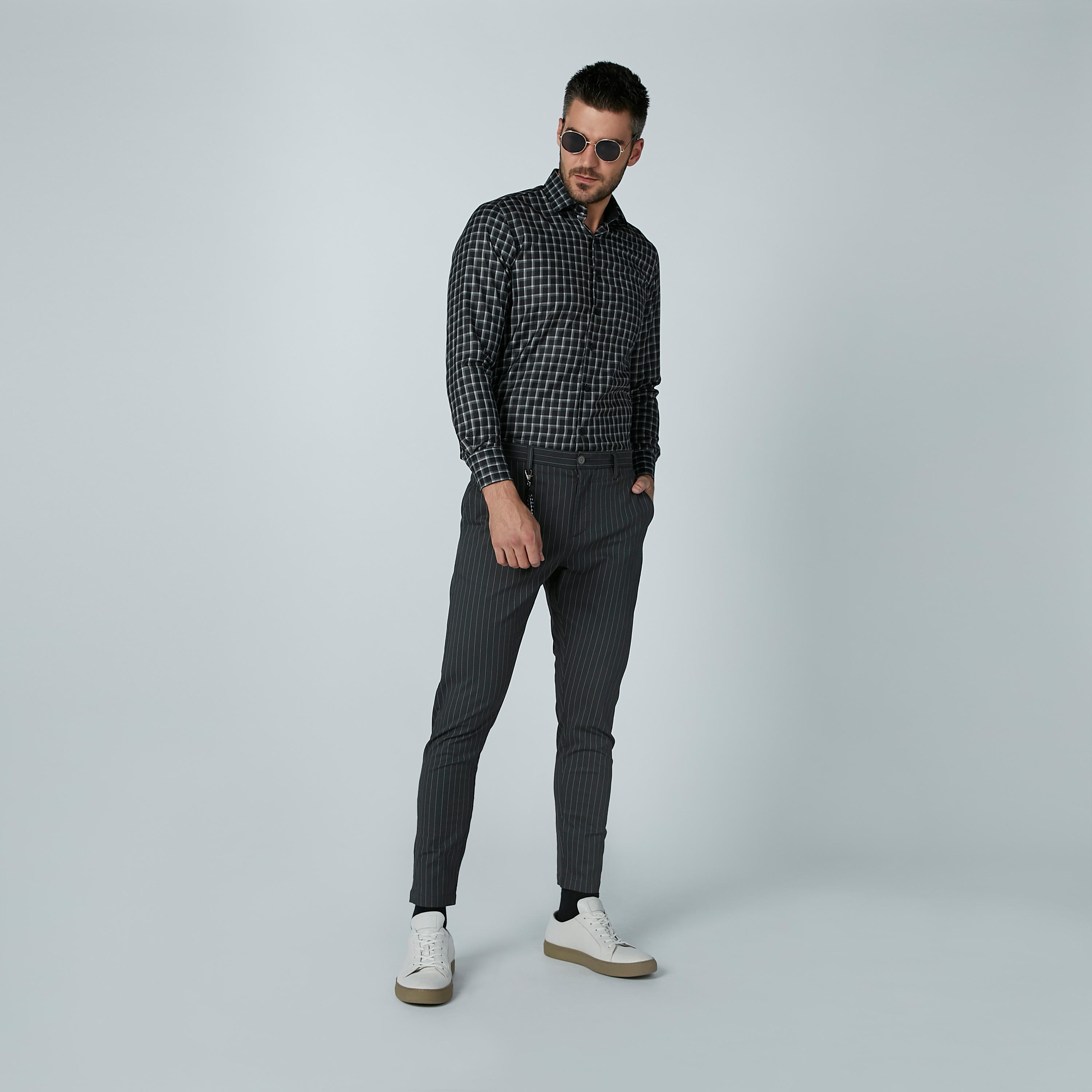 قميص مربعات سهل الكي بأكمام طويلة وأزرار-men-clothing-shirts-image-1