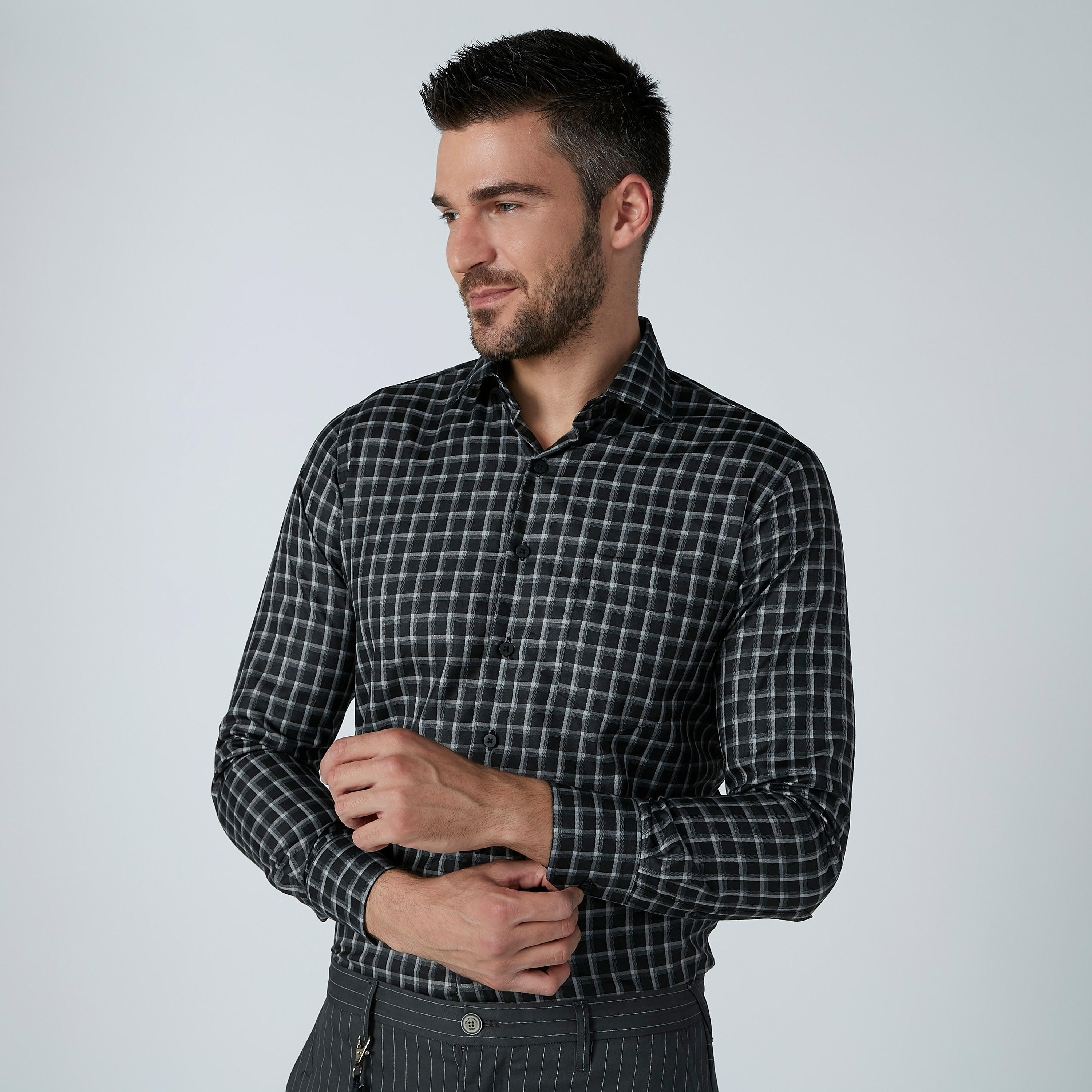 قميص مربعات سهل الكي بأكمام طويلة وأزرار-men-clothing-shirts-image-2