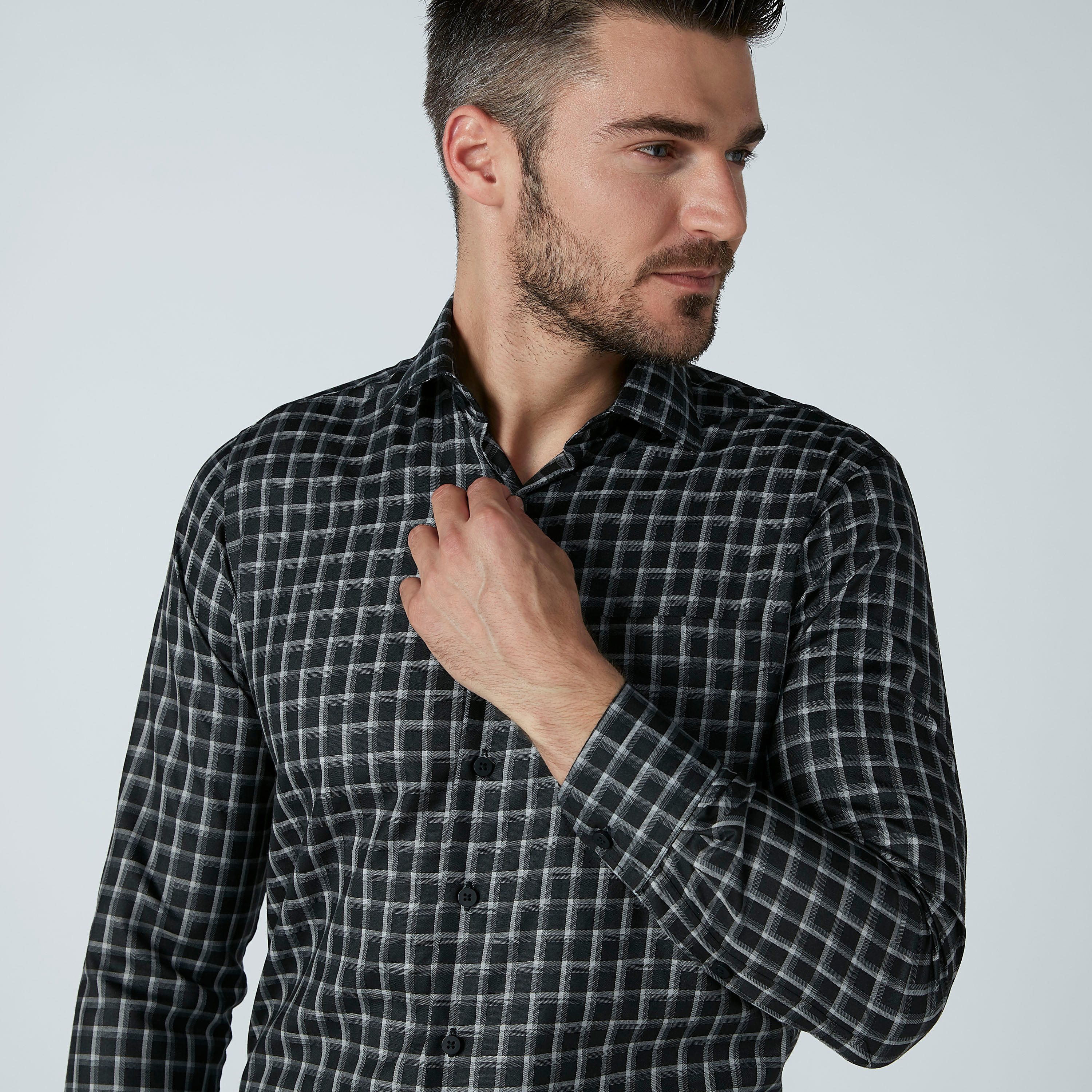 قميص مربعات سهل الكي بأكمام طويلة وأزرار-men-clothing-shirts-image-4