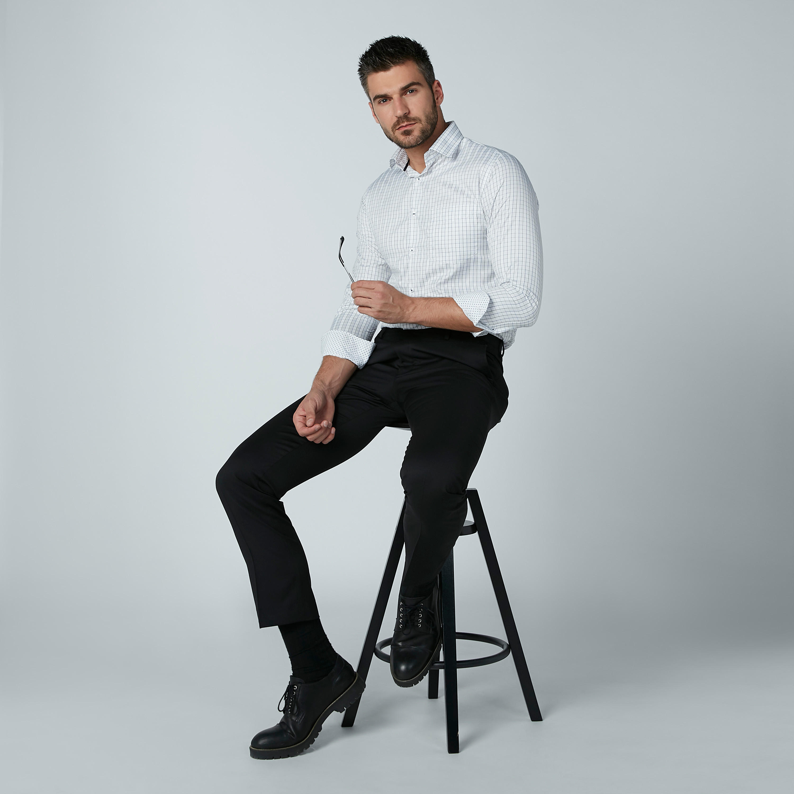 قميص مربعات سهل الكي بأكمام طويلة وأزرار-men-clothing-shirts-image-6
