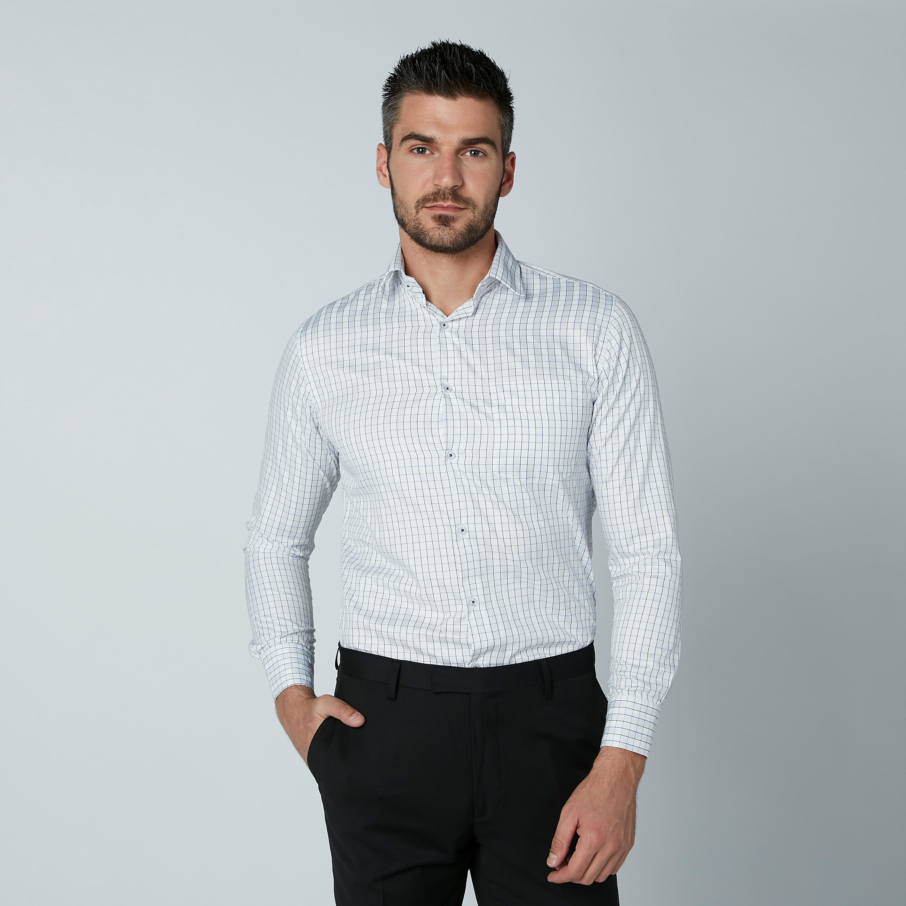 قميص مربعات سهل الكي بأكمام طويلة وأزرار-men-clothing-shirts-image-3