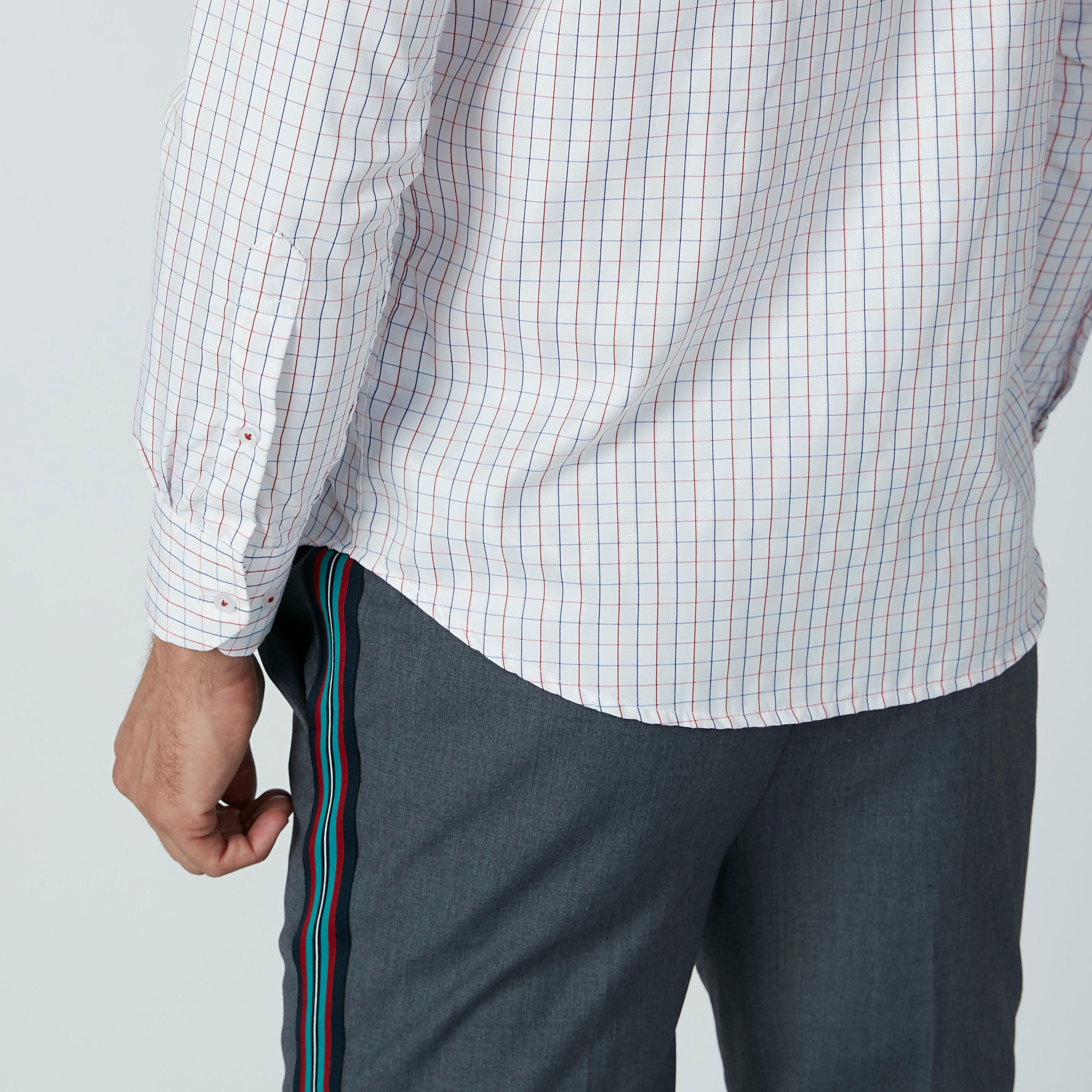 قميص مربعات سهل الكي بأكمام طويلة وجيب على الصدر-men-clothing-shirts-image-1