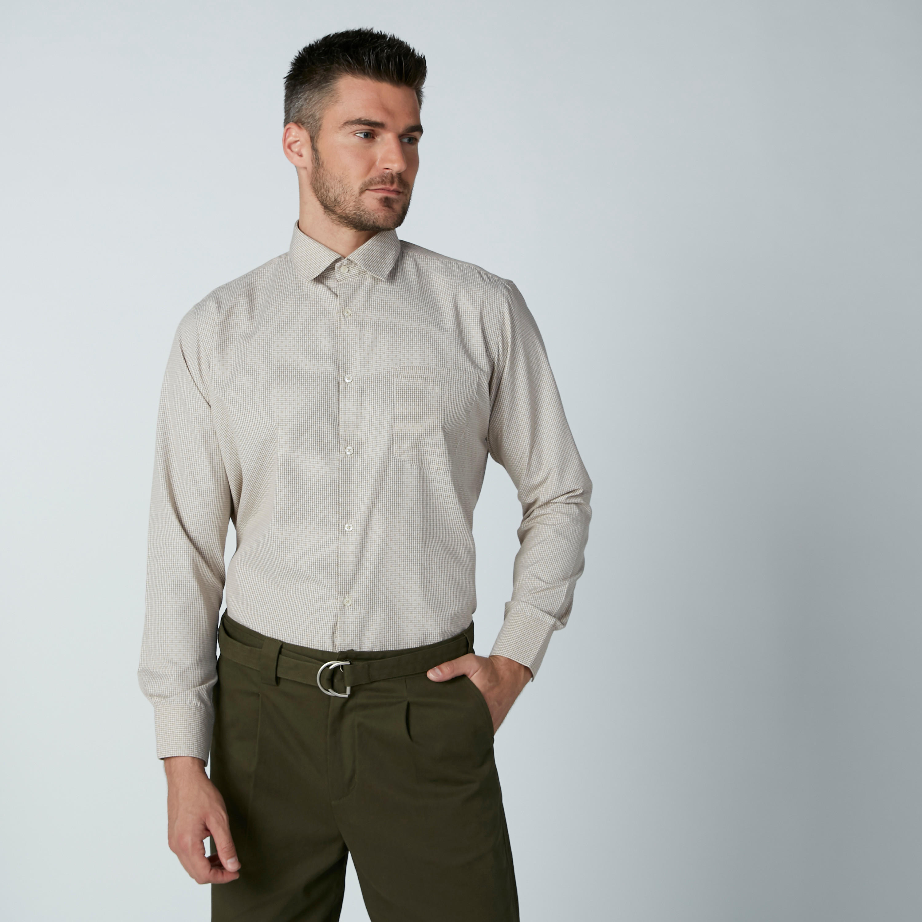 قميص مربعات سهل الكي بأكمام طويلة وجيب على الصدر-men-clothing-shirts-image-1