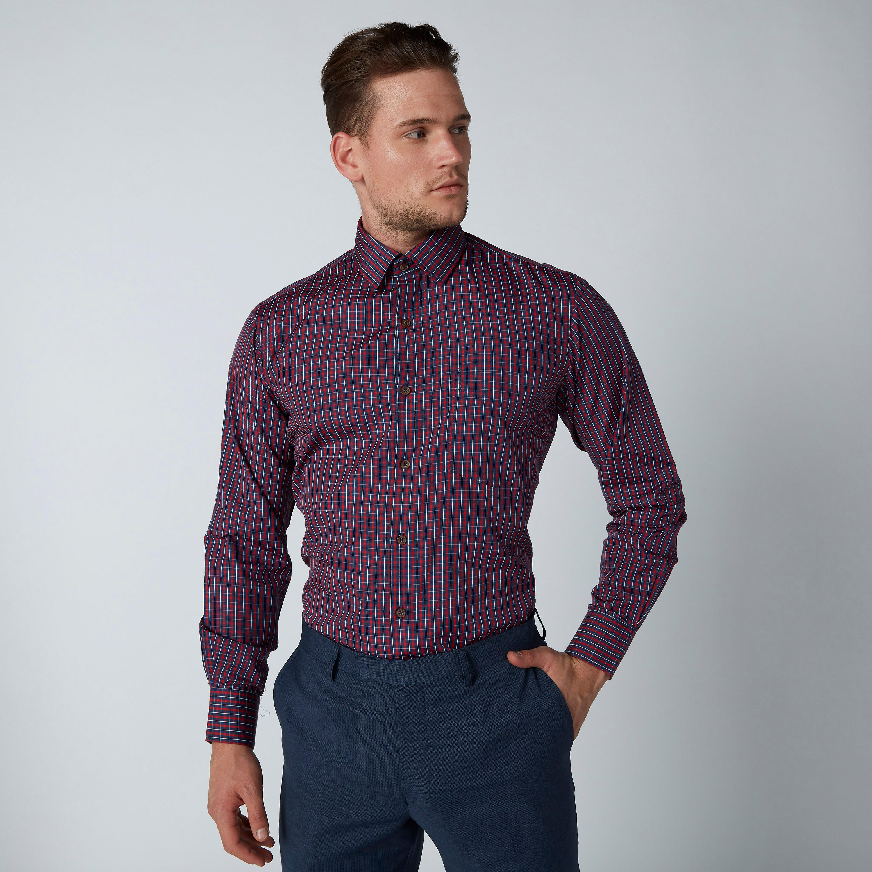 قميص مربعات سهل الكي بأكمام طويلة وأزرار-men-clothing-shirts-image-4