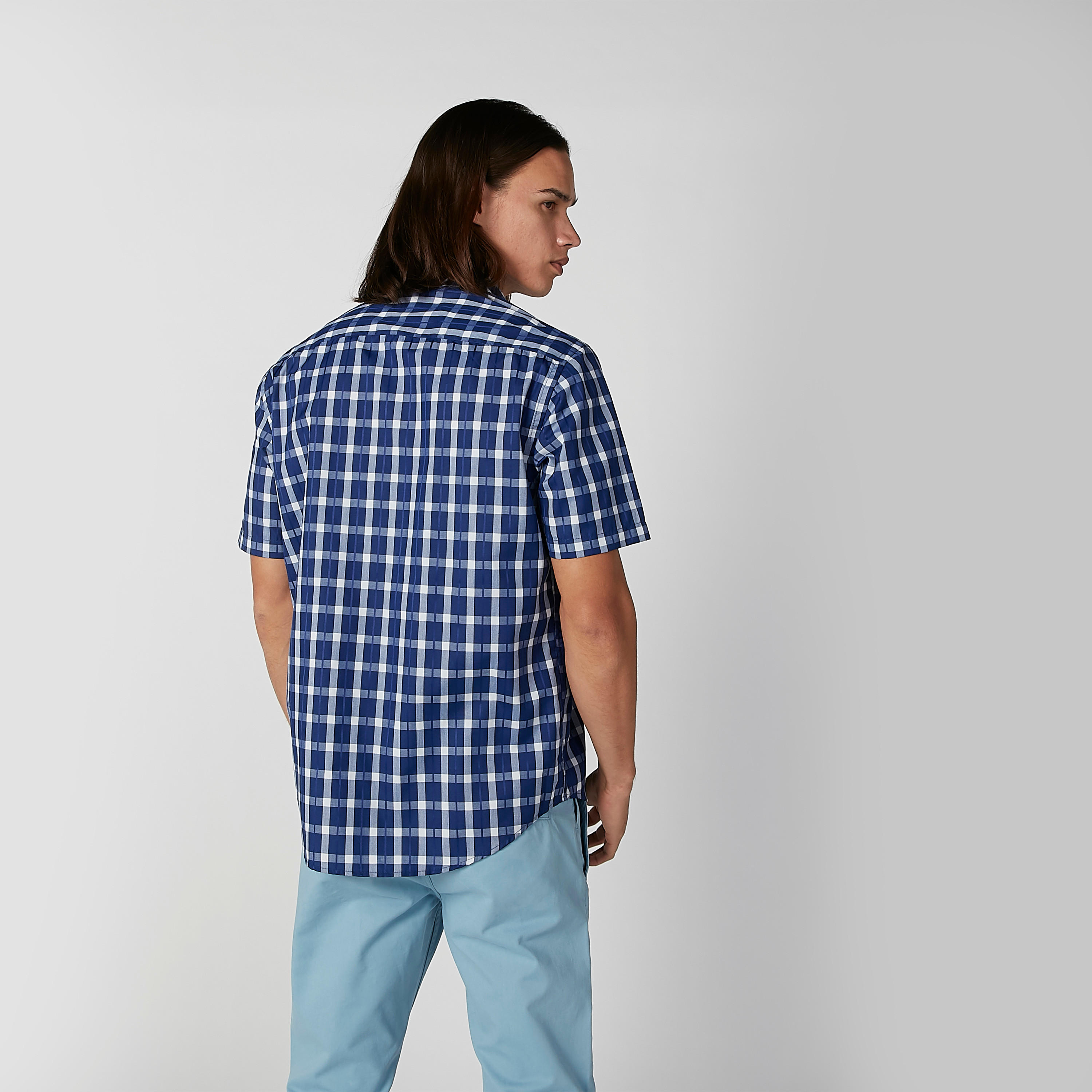 قميص مربعات سهل الكي بأكمام قصيرة وأزرار-men-clothing-shirts-image-3