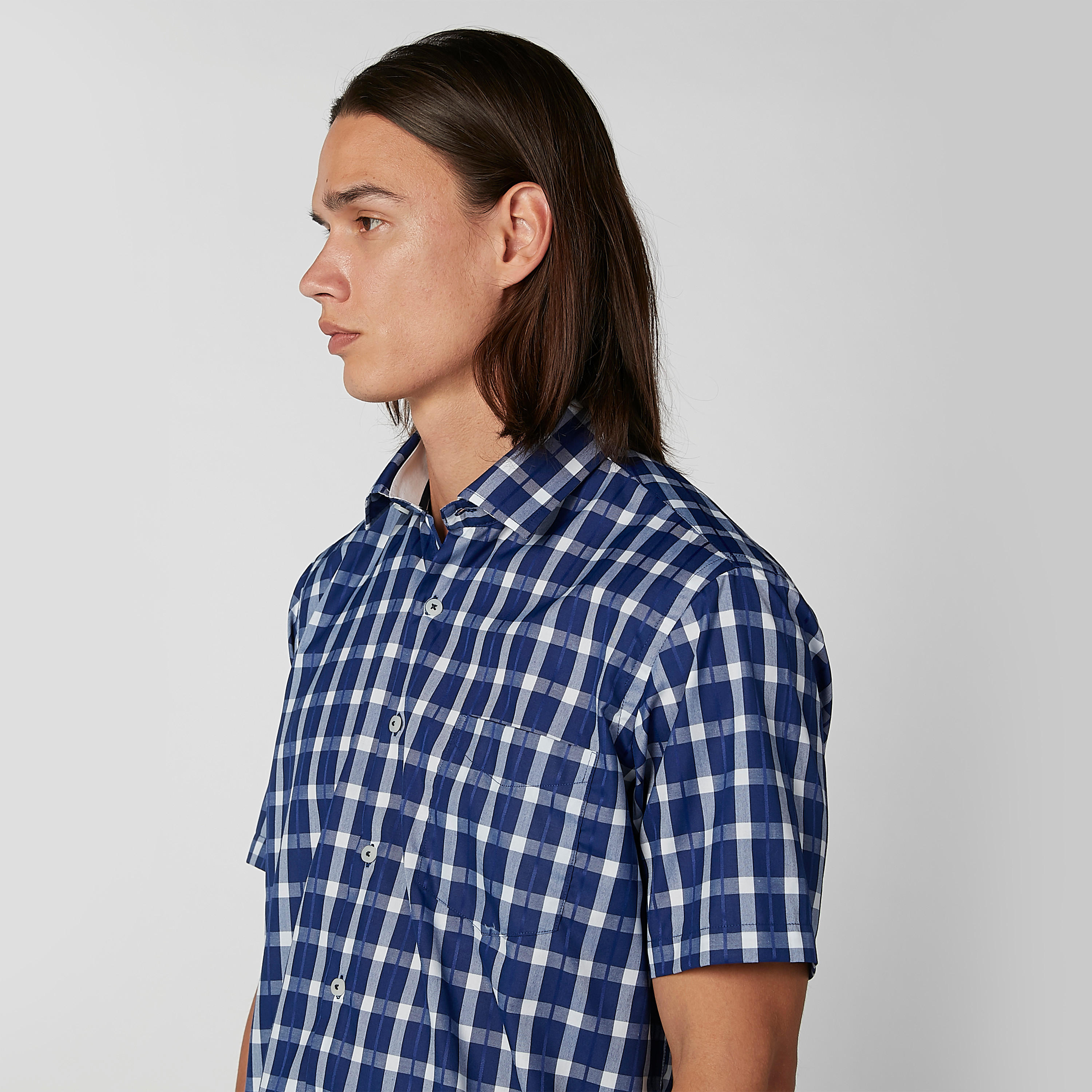 قميص مربعات سهل الكي بأكمام قصيرة وأزرار-men-clothing-shirts-image-4