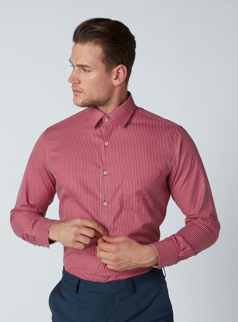 قميص رسمي مخطط سهل الكي بياقة عادية وأكمام طويلة-men-clothing-shirts-image-2