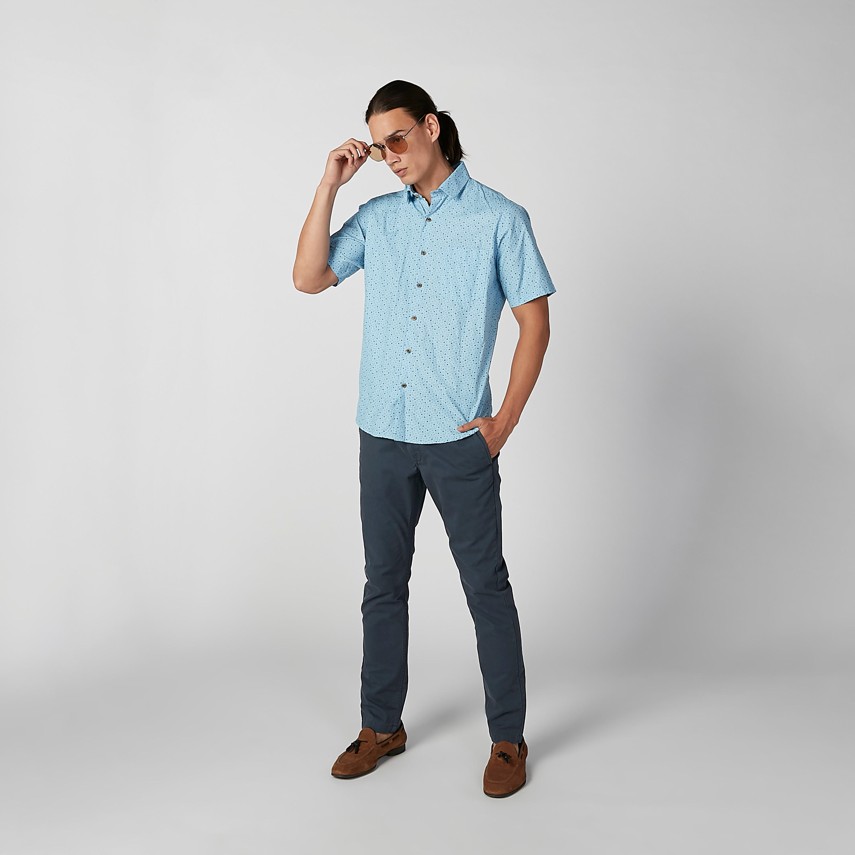 Printed Shirt with Short Sleeves and Spread Collar-men-clothing-shirts-image-2