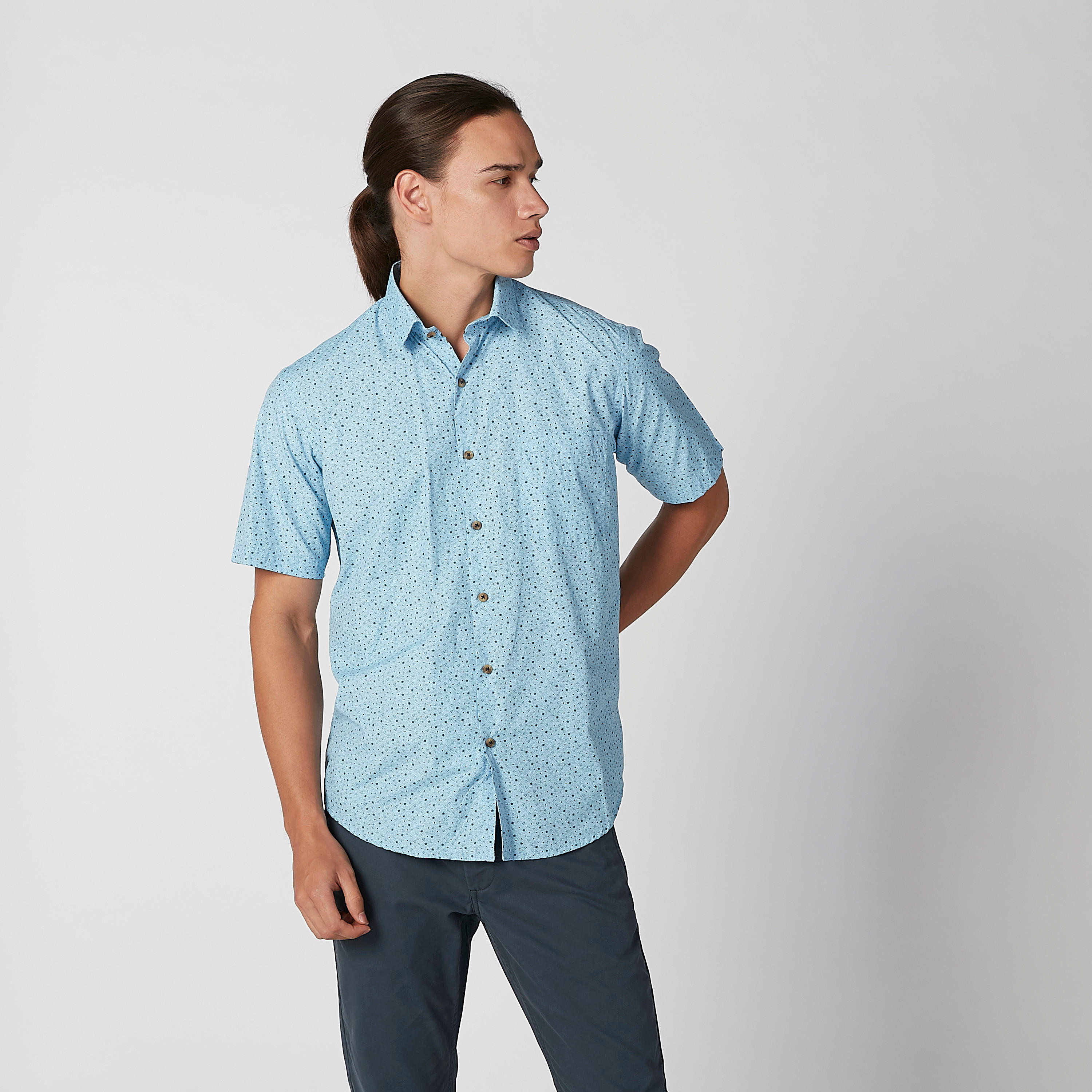 Printed Shirt with Short Sleeves and Spread Collar-men-clothing-shirts-image-1