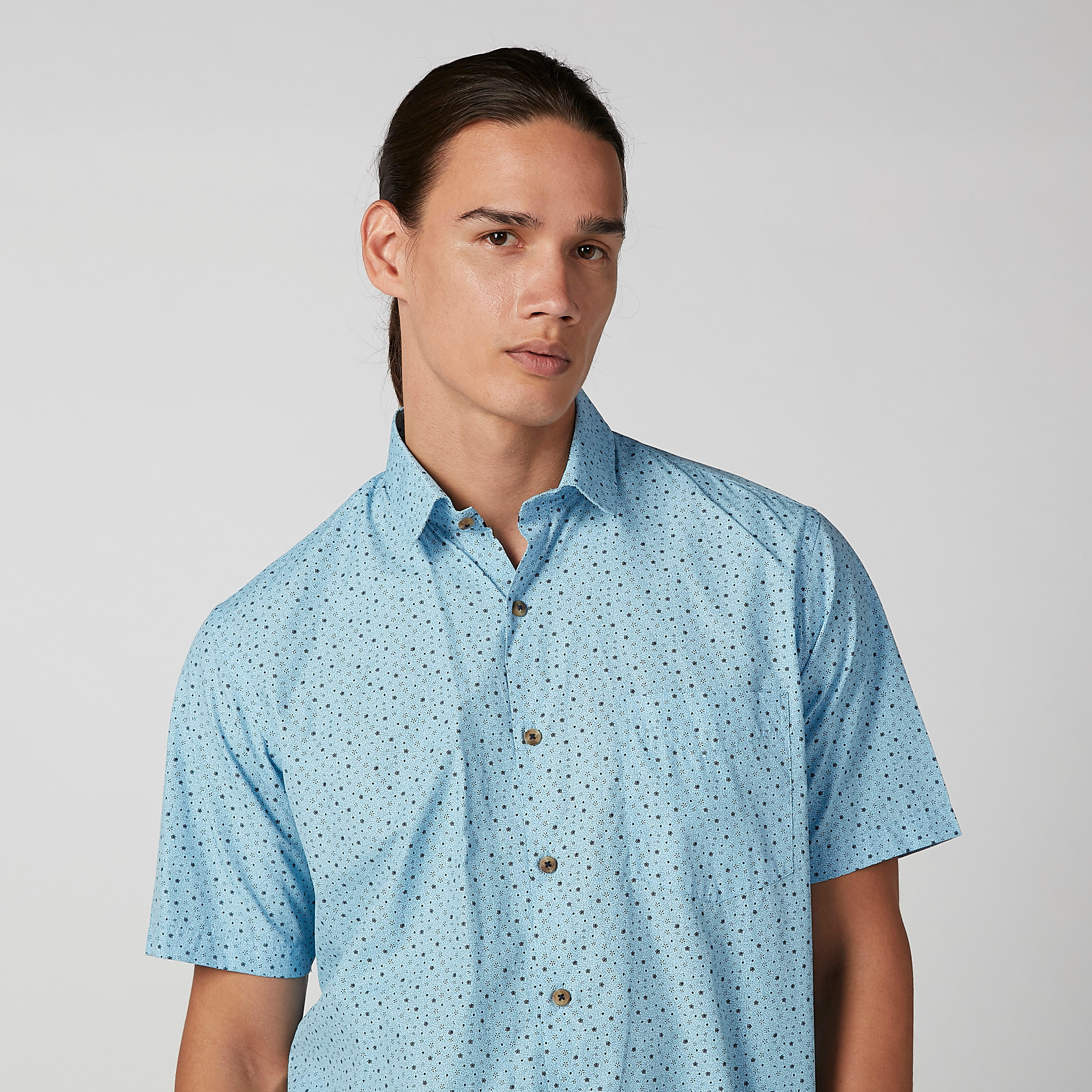 Printed Shirt with Short Sleeves and Spread Collar-men-clothing-shirts-image-3