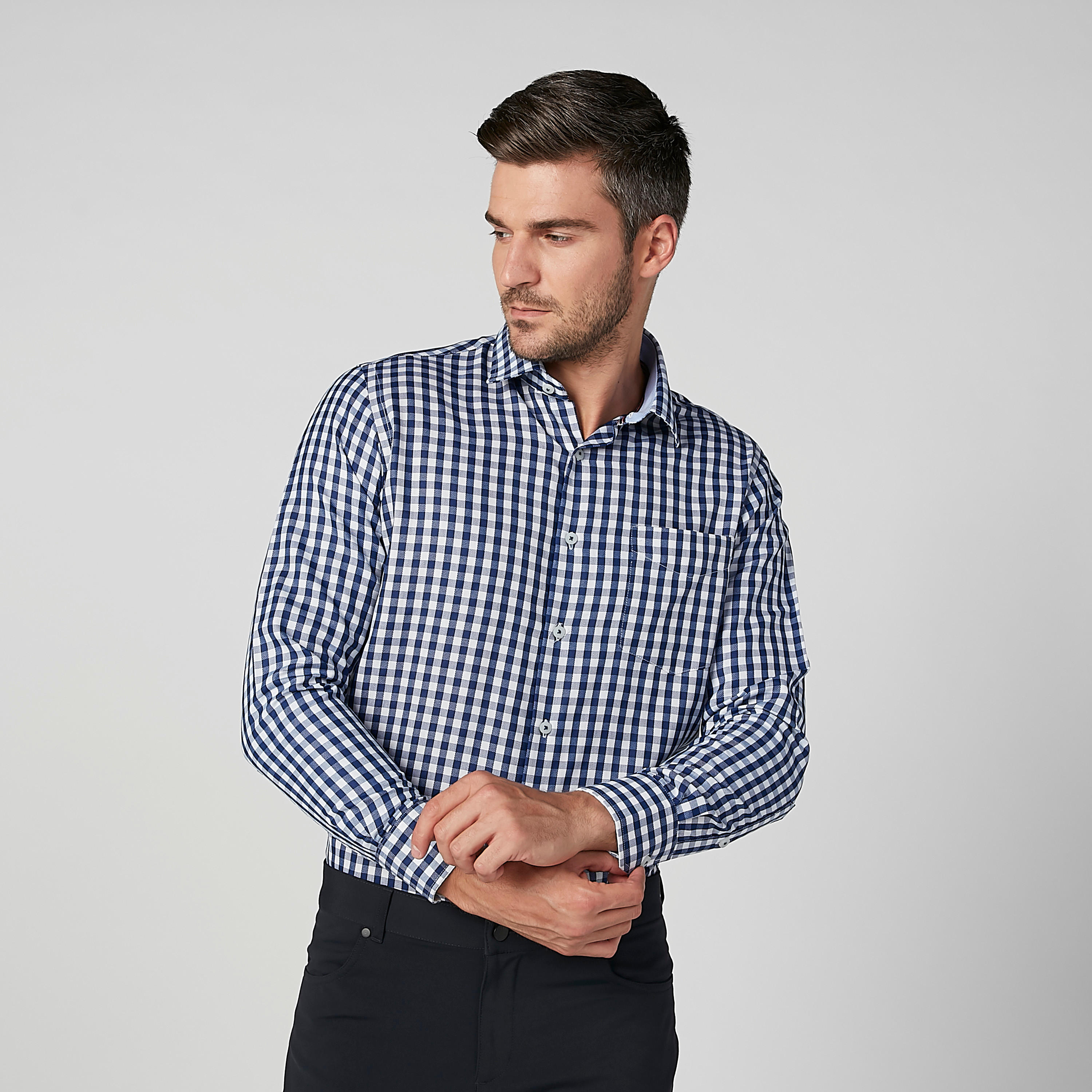 قميص مربعات سهل الكي بأكمام طويلة وجيب خارجي-men-clothing-shirts-image-4