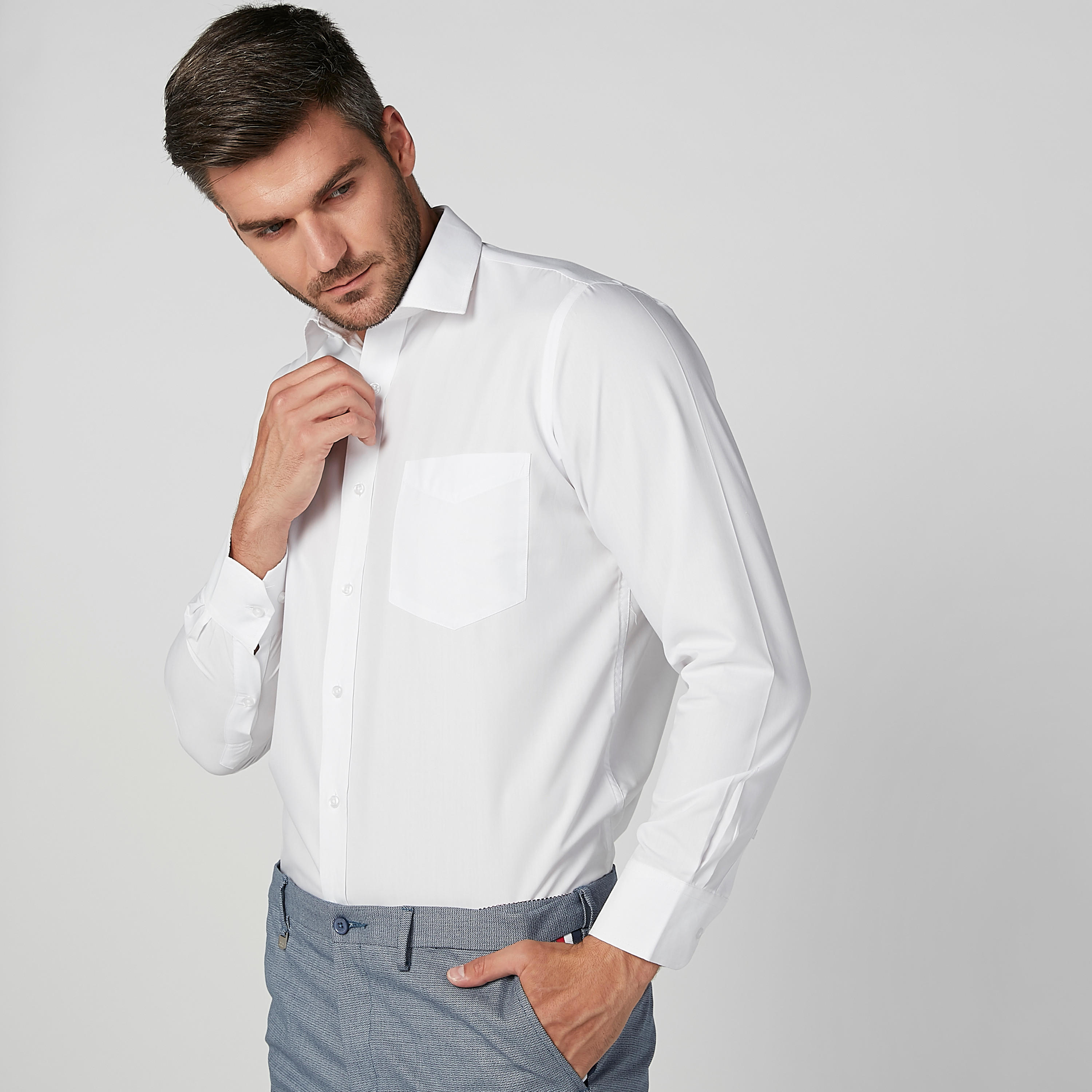 قميص سادة سهل الكي بياقة عادية وأكمام طويلة-men-clothing-shirts-image-1