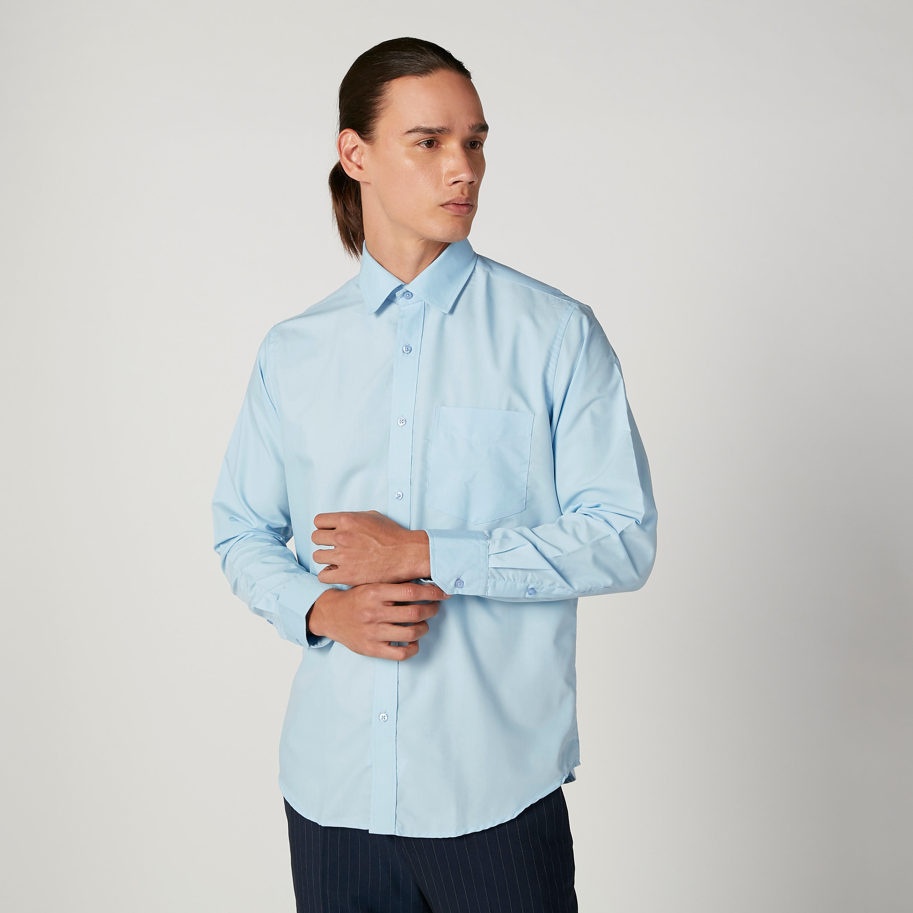 Easy Iron Solid Formal Shirt with Long Sleeves and Chest Pocket-men-clothing-shirts-image-1