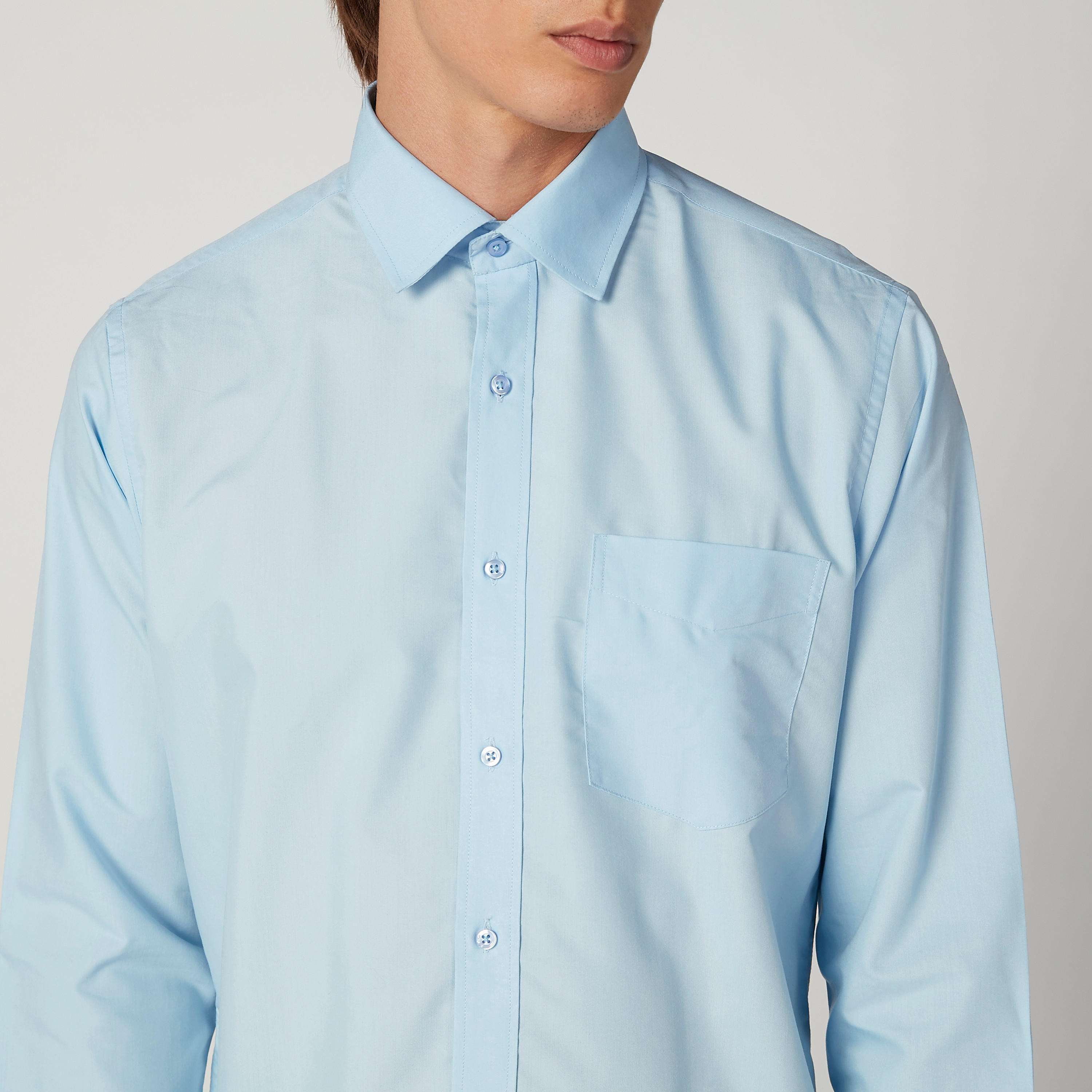 Easy Iron Solid Formal Shirt with Long Sleeves and Chest Pocket-men-clothing-shirts-image-3