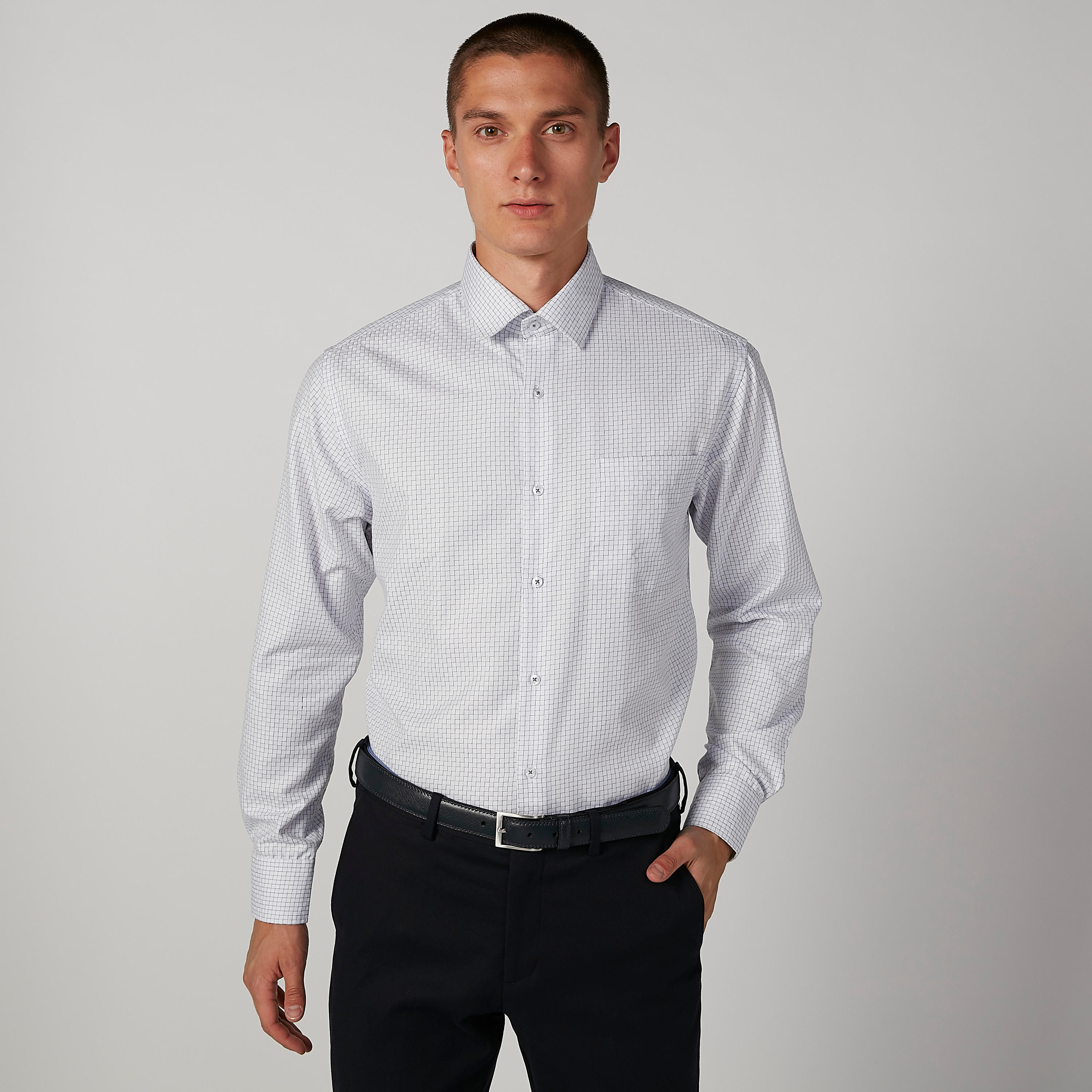 Easy Iron Checked Shirt with Spread Collar and Long Sleeves-men-clothing-shirts-image-1