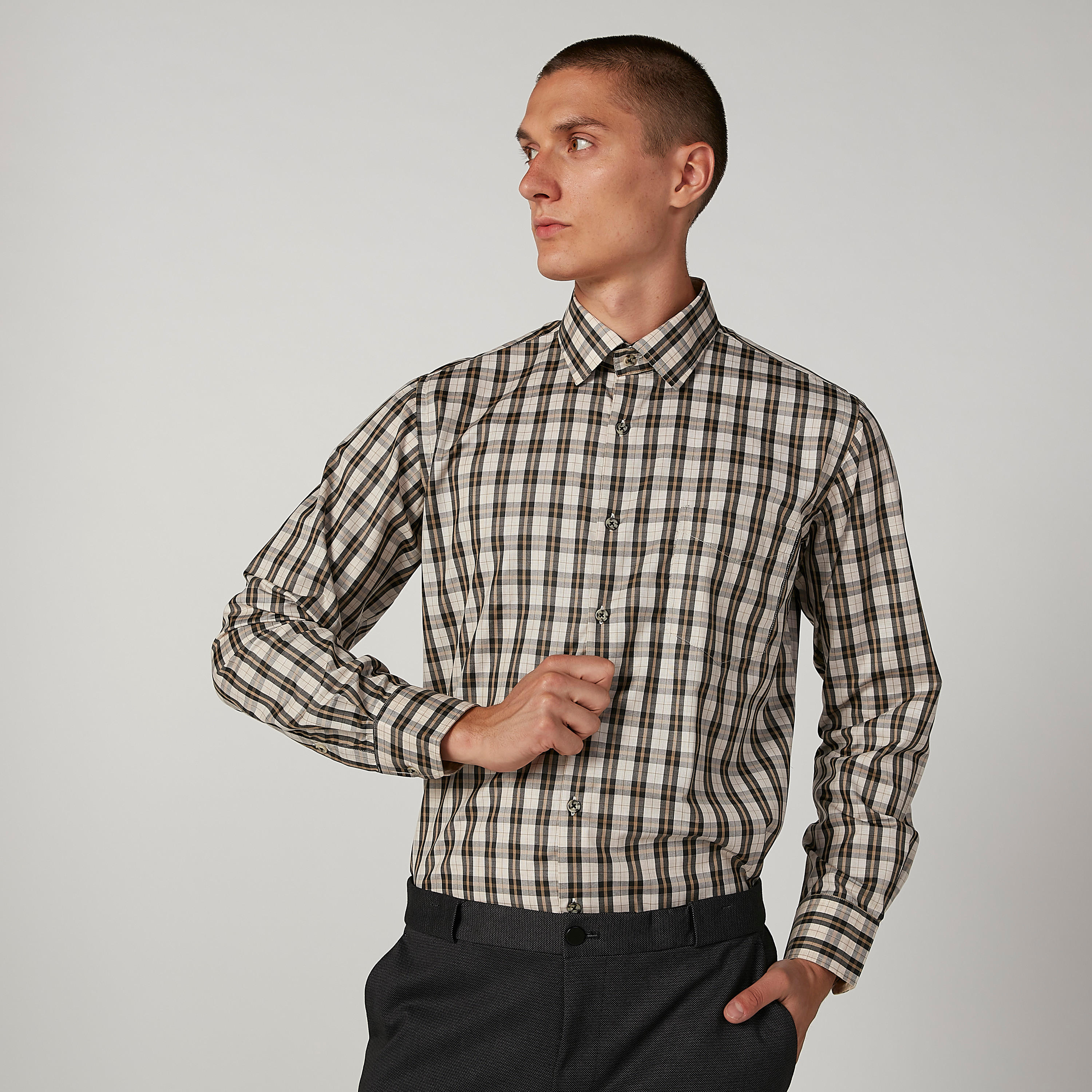 قميص مربعات سهل الكي بياقة عادية وأكمام طويلة-men-clothing-shirts-image-1