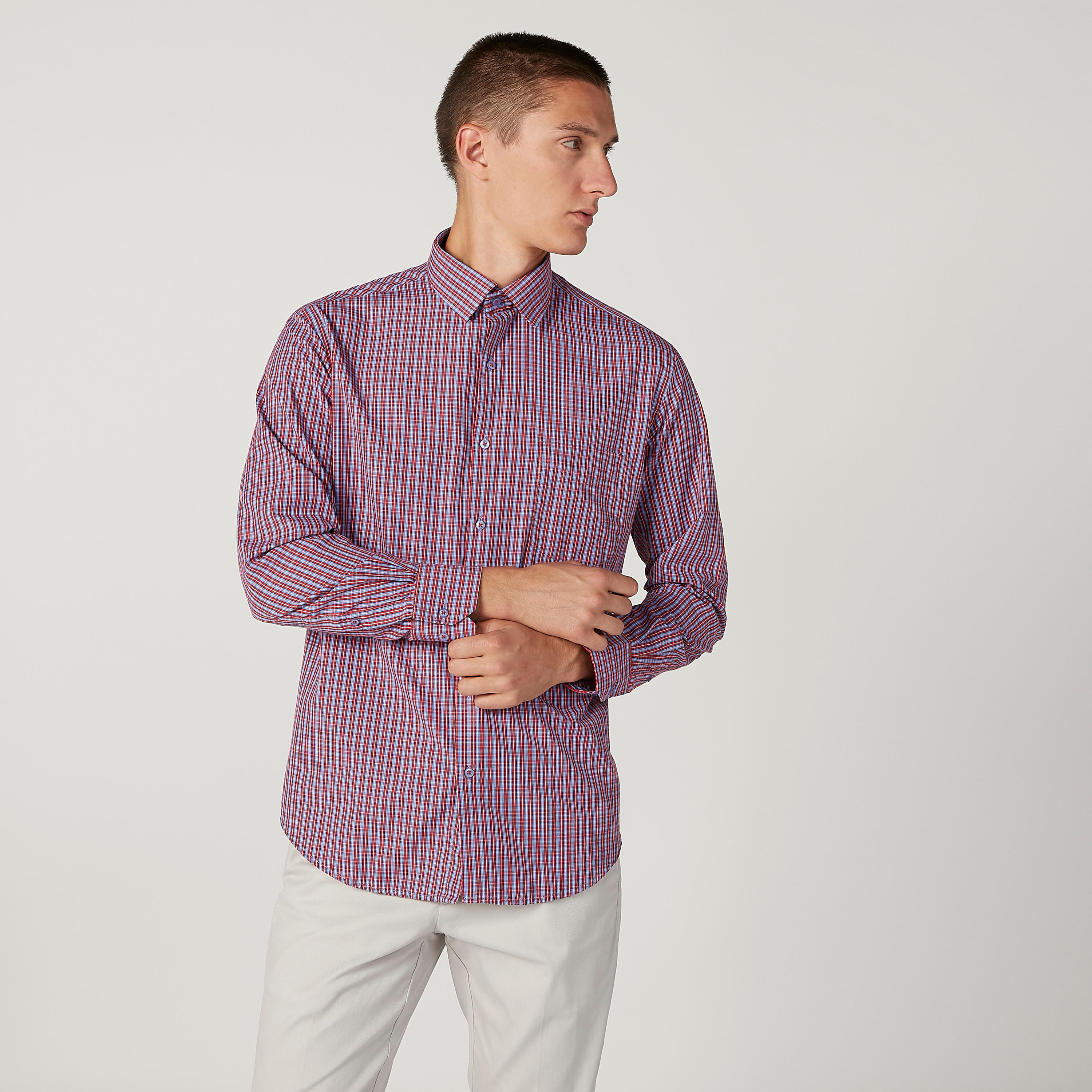 Easy Iron Checked Shirt with Long Sleeves and Spread Collar-men-clothing-shirts-image-1