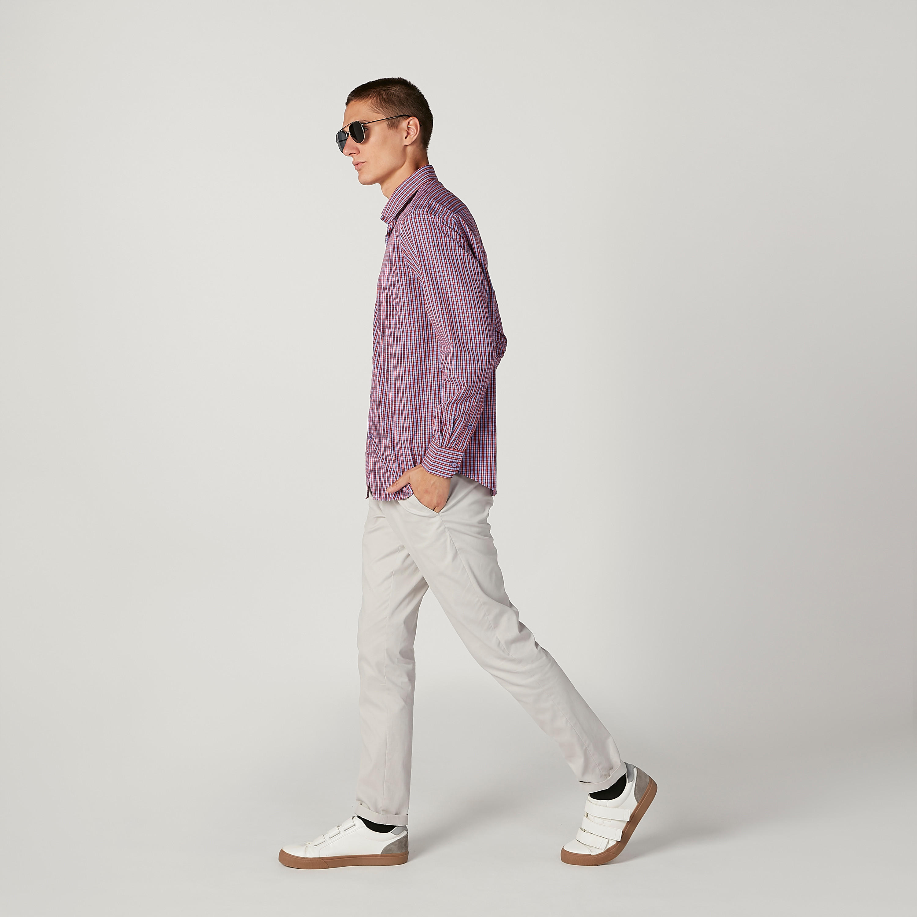 Easy Iron Checked Shirt with Long Sleeves and Spread Collar-men-clothing-shirts-image-2