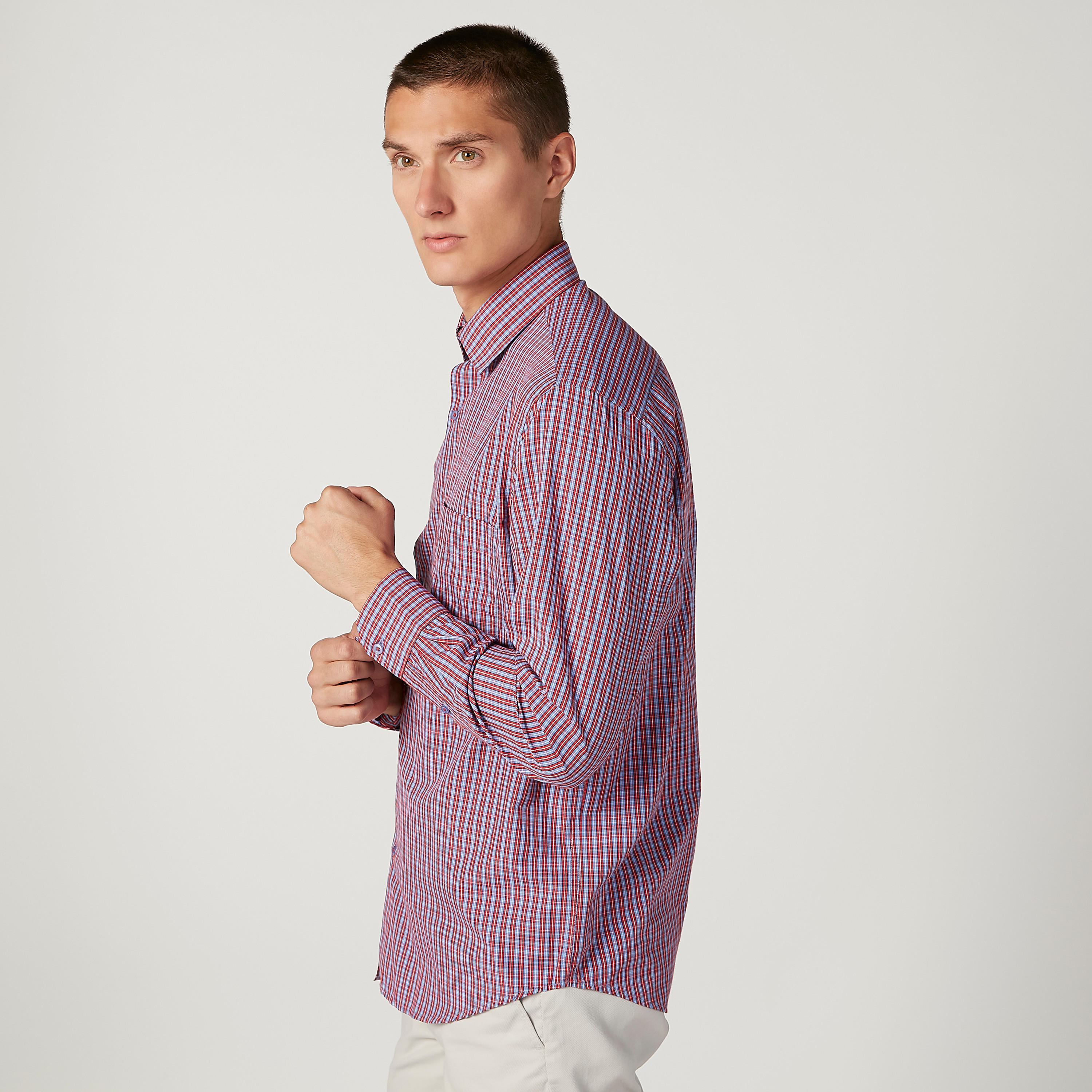 Easy Iron Checked Shirt with Long Sleeves and Spread Collar-men-clothing-shirts-image-5